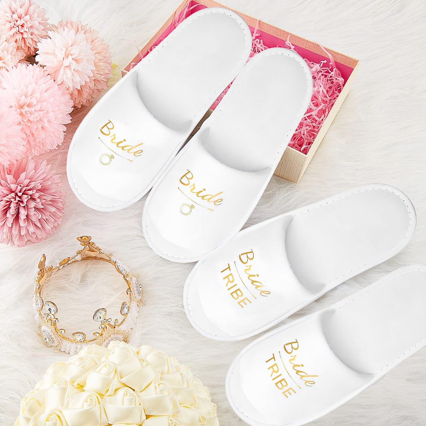 12 Pairs Wedding Slippers, White Bridesmaid Slippers Bridal Party Slipper Set, Disposable Hotel Slipper Bulk for Wedding Day Bridal Women Bachelorette Party Favor
