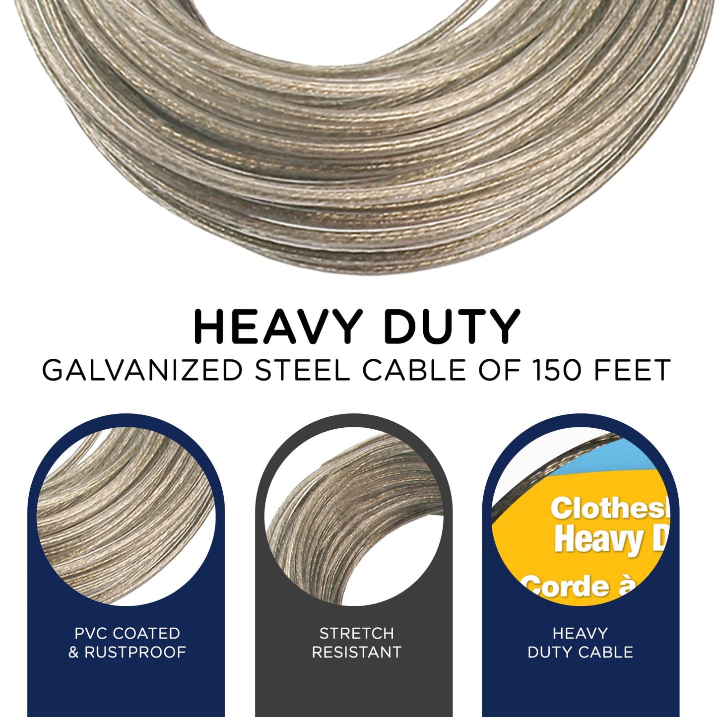 Strata Heavy Duty Clothes line for Drying Clothes, Linen, and Laundry Items – 150 Feet Rustproof Indoor and Outdoor Clothesline for Home (Gold)