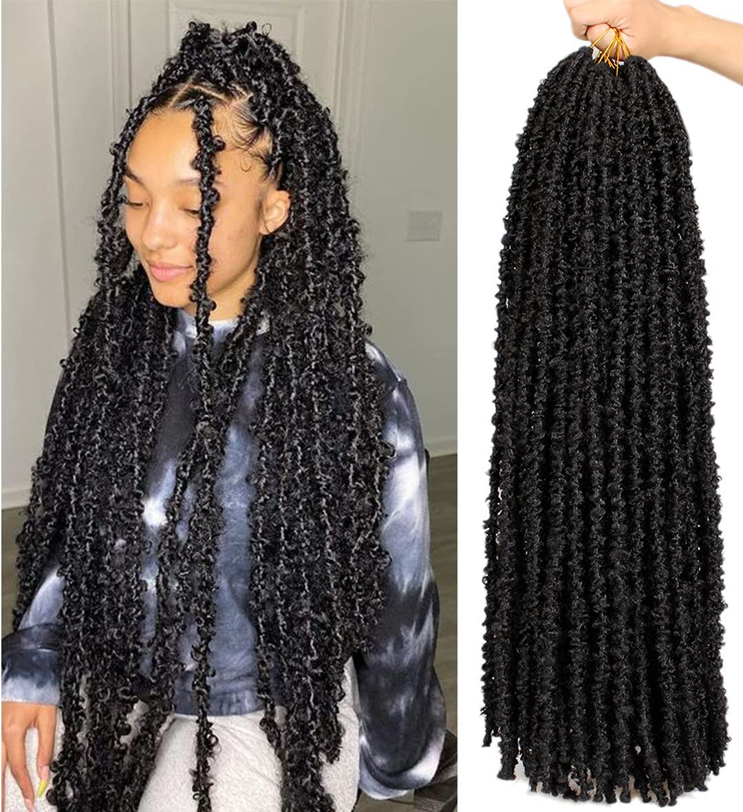Leeven 30 Inch Distressed Faux Locs Long Butterfly Locs Crochet Braids Hair Pre-looped Synthetic Crochet Soft Locs 30 In Goddess Locs Hair Extensions for Women(6 Pack 1B#)