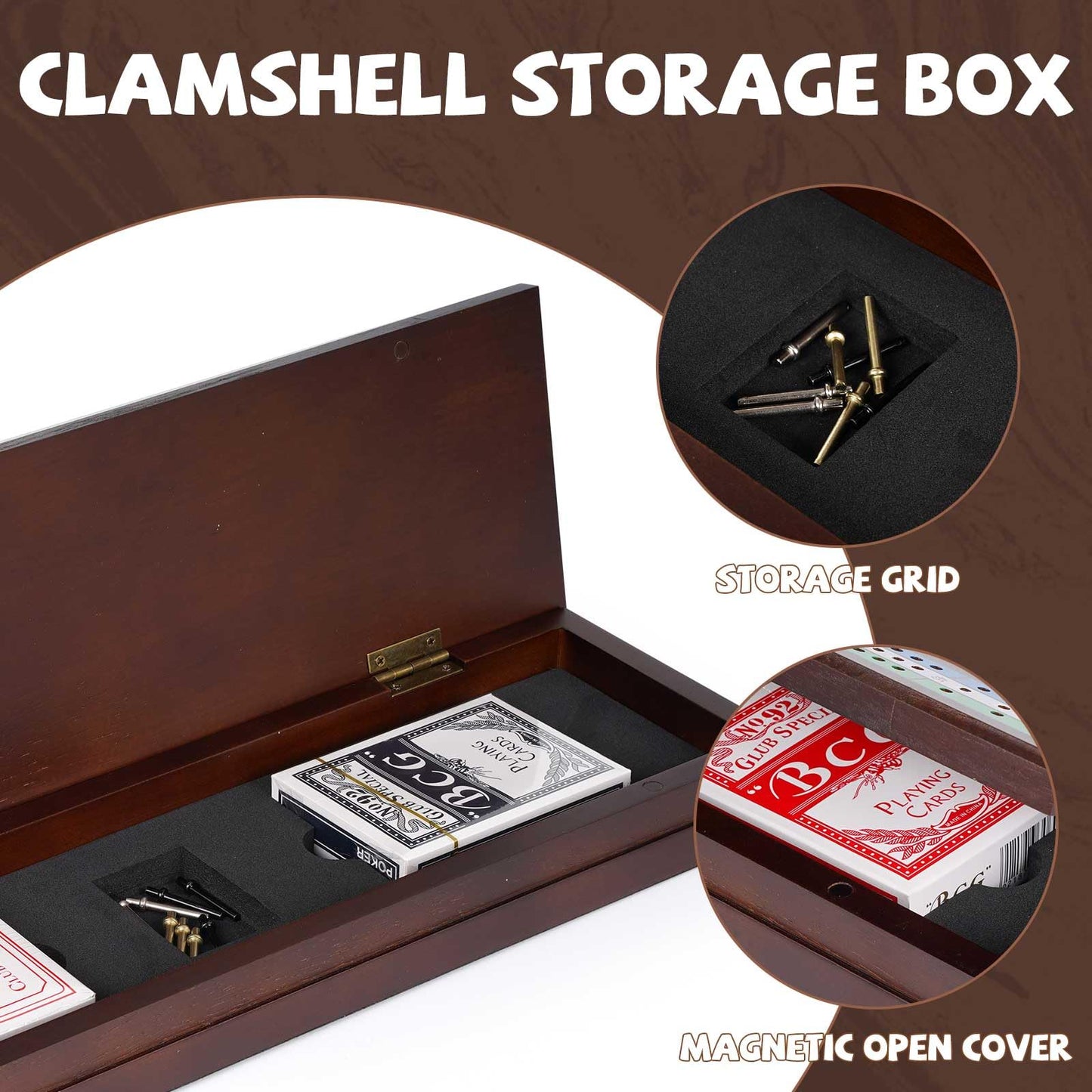 Wooden Cribbage Board Game Set, Premium Wooden Board with Magnetic Lock and Metal Pegs, Strategy Card Game Cribbage - Travel Portable Cribbage Game Sets for Family