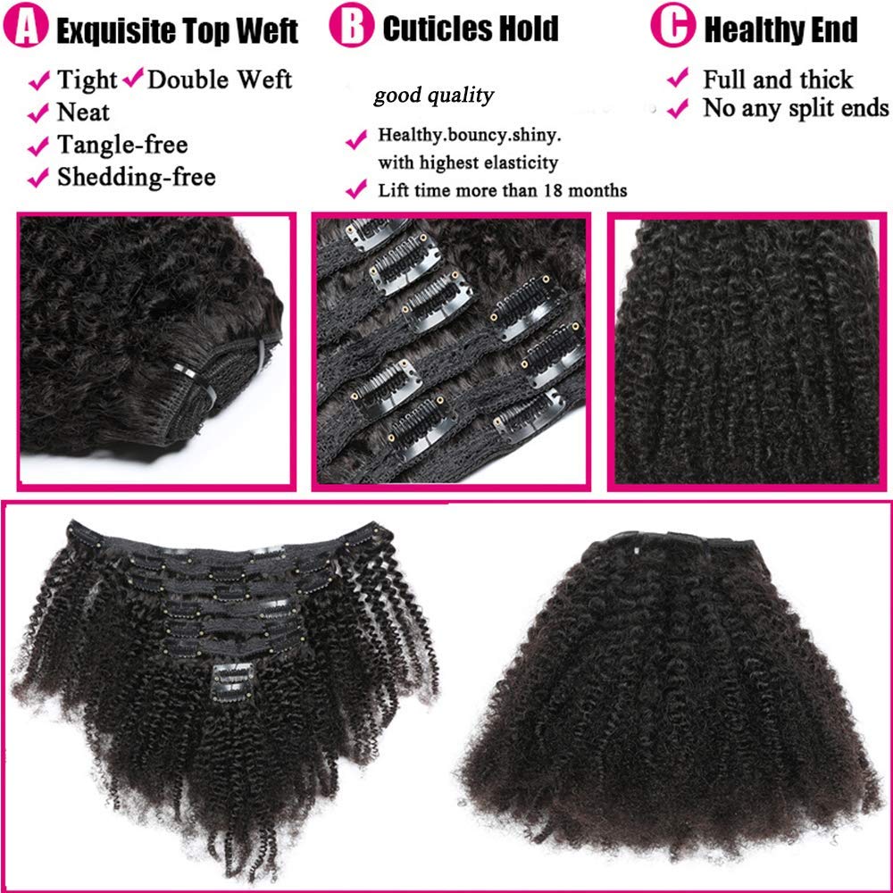 Dsoar 18 inch With 18 Clips 8A Remi Human Hair Clip in Extensions 8Pcs/Set Afro Kinky Curly Double Wefts For Black Women Natural Color 120 Grams/Set