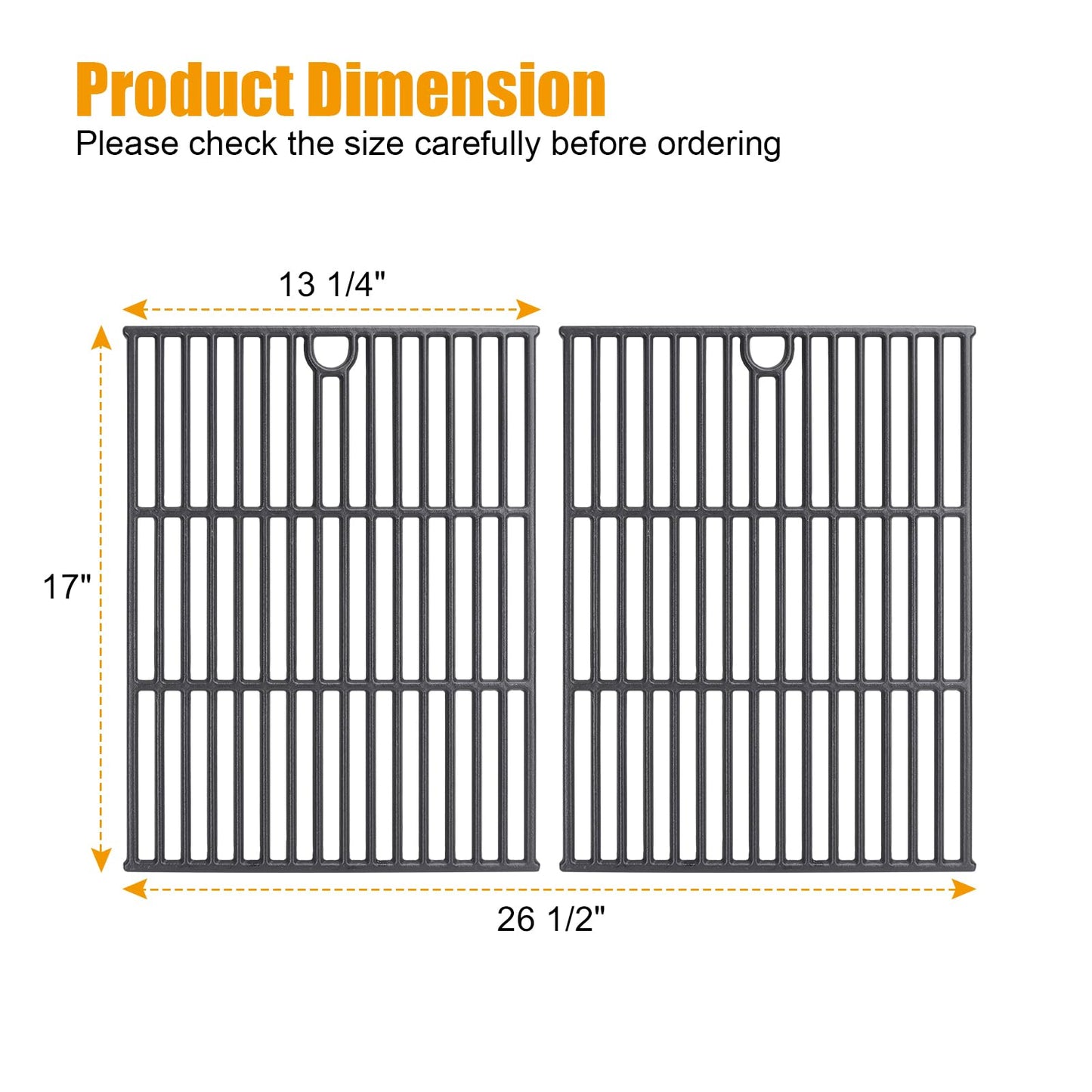 WEBROIL Grill Grates Replacement Part for Nexgrill 4 Burner 720-0830H 720-0670A 720-0783E 5 Burner 720-0888N,17" Cast Iron Cooking Grid for Charbroil 463241113,Kenmore 41516106210 Gas Grill,2 Pack