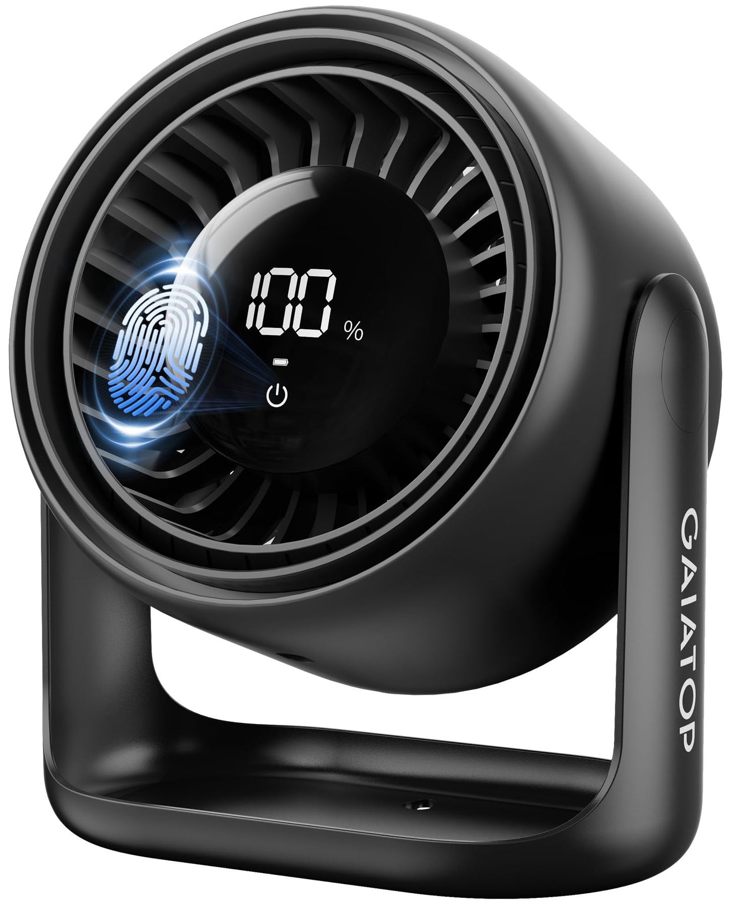 Gaiatop 7.7 In Desk Fan with Touch Control, 4000mAh Battery, 5 Speeds Ultra Quiet Bedroom Fan with LED Display, 90° Tilt, USB-C Rechargeable Desktop Fan for Dorm Office Room Home Office, Black