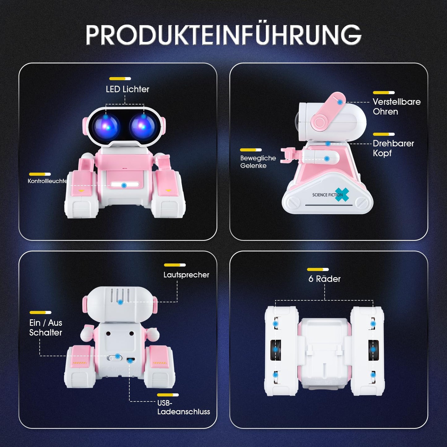 Winthai Robots Toys for Kids with Colorful LED Pink, Remote Control Robot Toy with LED Eyes, Flexible Head & Arms, Dance Moves and Music Toys for Kids Boys/Girls, for 3-12 Year Toddler Kid Children