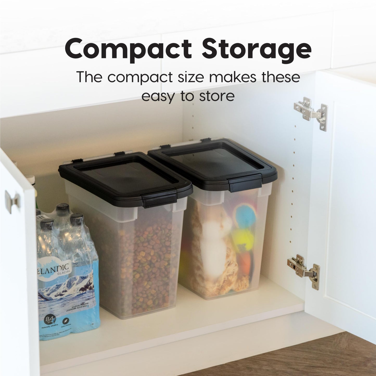 IRIS USA WeatherPro Airtight Dog Food Storage Container, Up to 4.5 Kg Each, 2 Pack, for Dog Cat Bird and Other Pet Treat Food Storage Bin, Keep Fresh, Translucent Body, BPA Free, Clear/Black