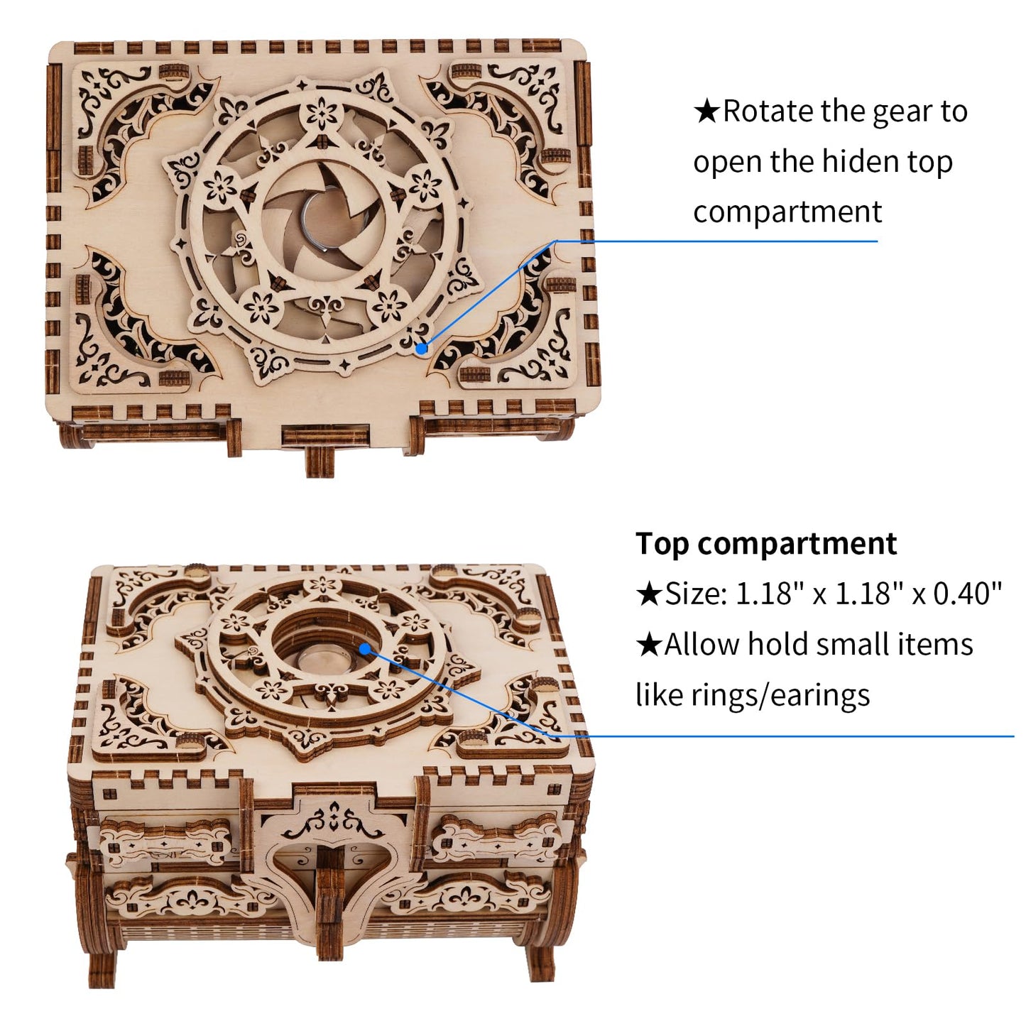 Hallisun 3D Wooden Puzzle Box for Adults, DIY Mechanical Wood Model Kits Jewelry Keepsakes Storage Box with Music, Creative Wood Craft Gift on Birthday Christmas Valentine's Day, Decoration Home Decor