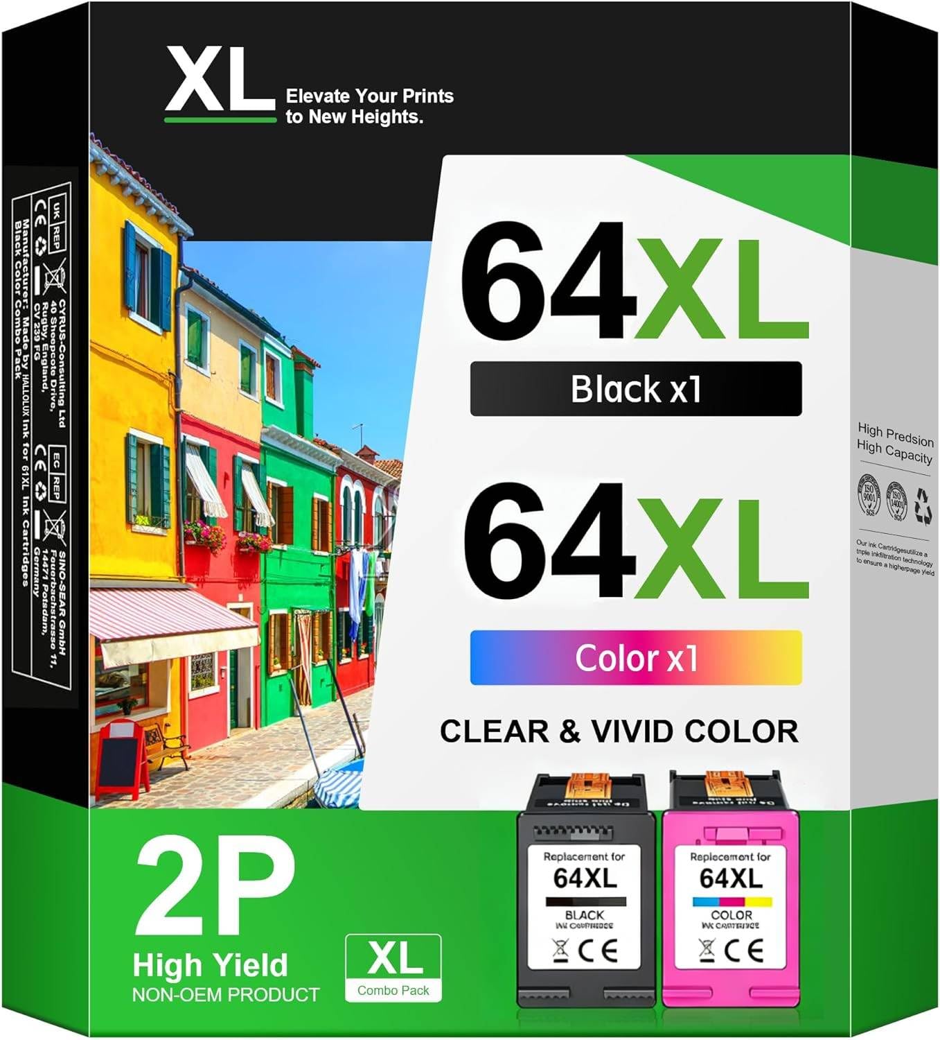 64XL Ink Cartridge for HP Printer Ink 64 XL Cartouche Encre for HP64XL Combo Pack Compatible for HP Envy 7155 7200 7255 7820 Series 7800 7822 7855 7858 Tango X Terra Printer (Black, Colour)