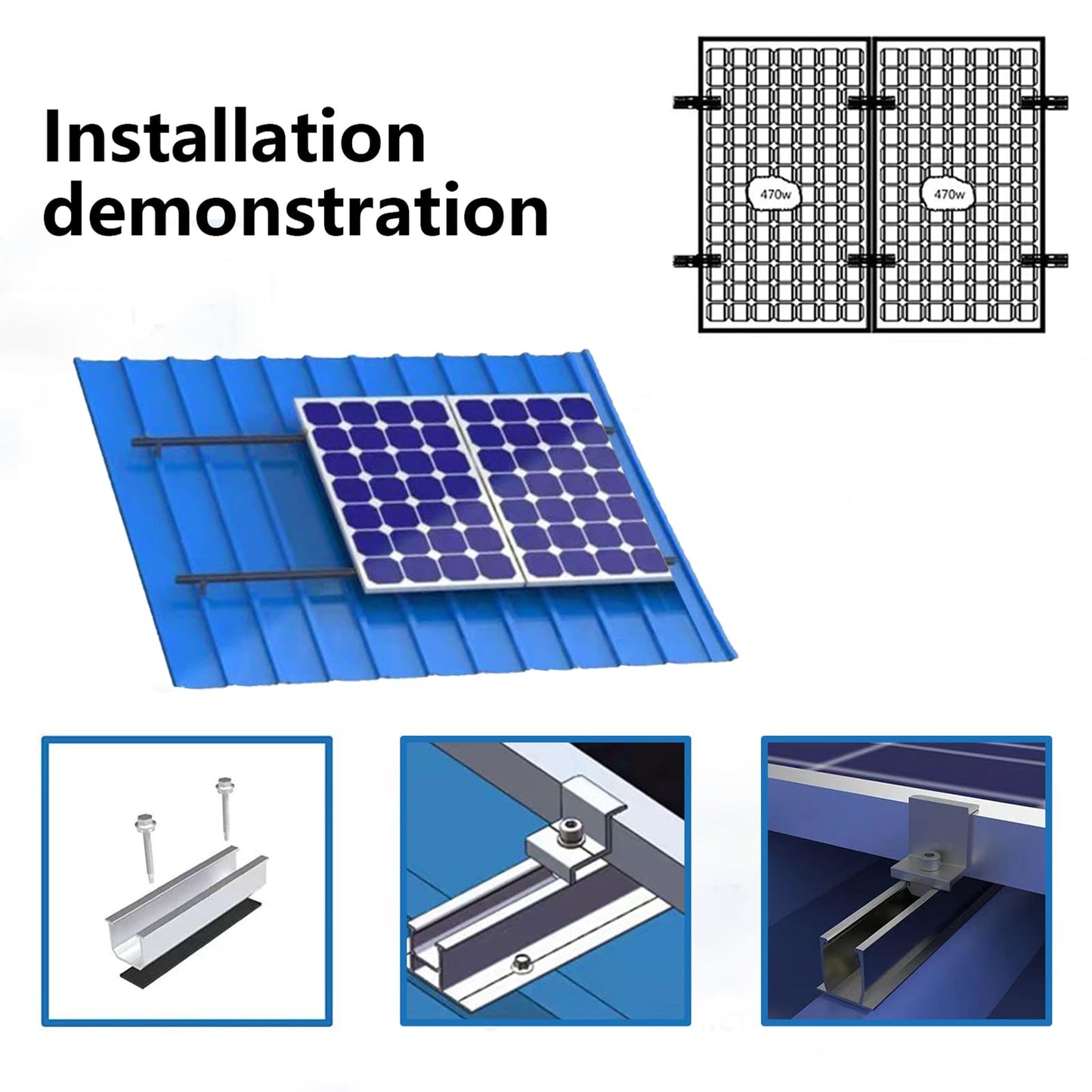 Solar Panel Bracket Kit, 12 Pcs Aluminium Mounting Rail 120mm, Solar Panel Mount 30mm/35mm, Z-Bracket Set, Center Clamps, Solar Mounting Rail Connector for Metal Roof, Tin Roof, Flat Roof, Sheet Roof