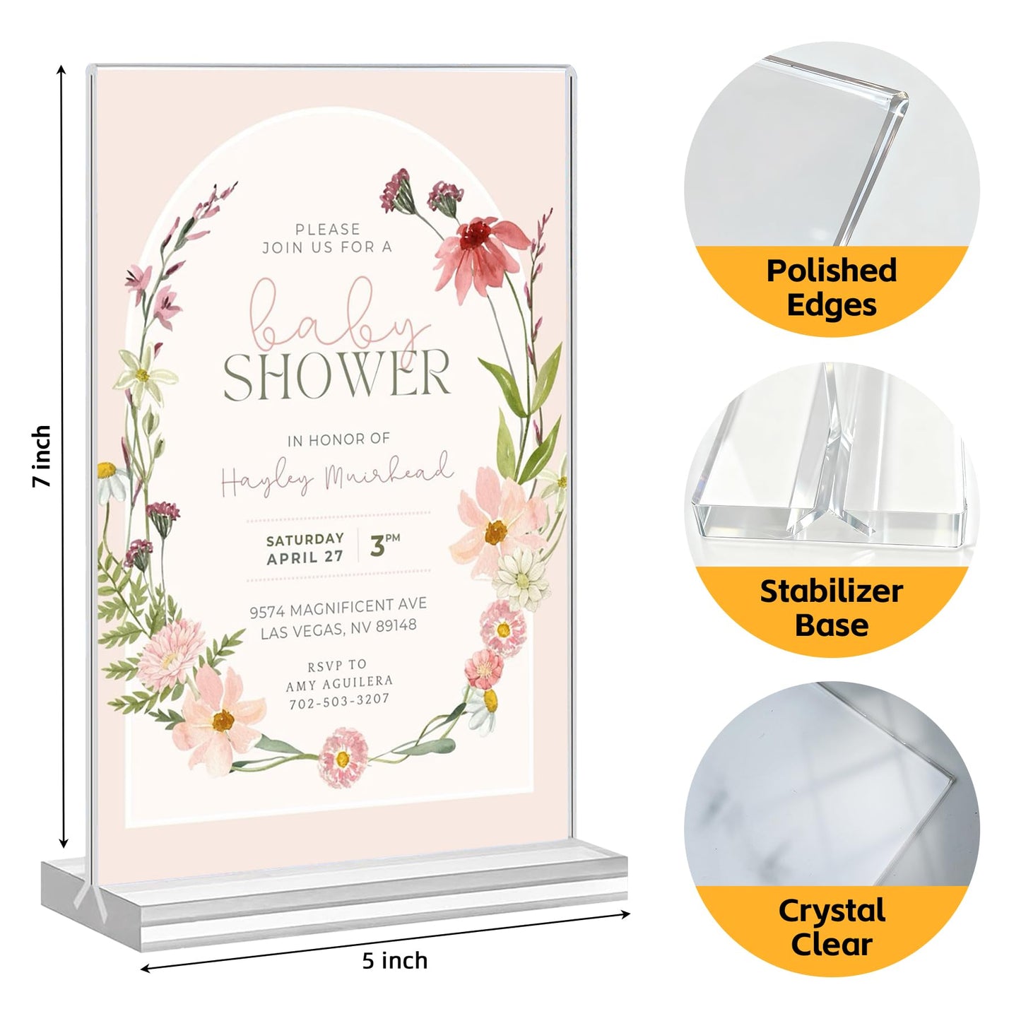 Acrylic Sign Holder 5x7, 10 Pack Vertical Clear Table Menu Display, Double Sided Table Top Frame Plastic Stand, Suitable for Restaurants, Office, Store, Fair