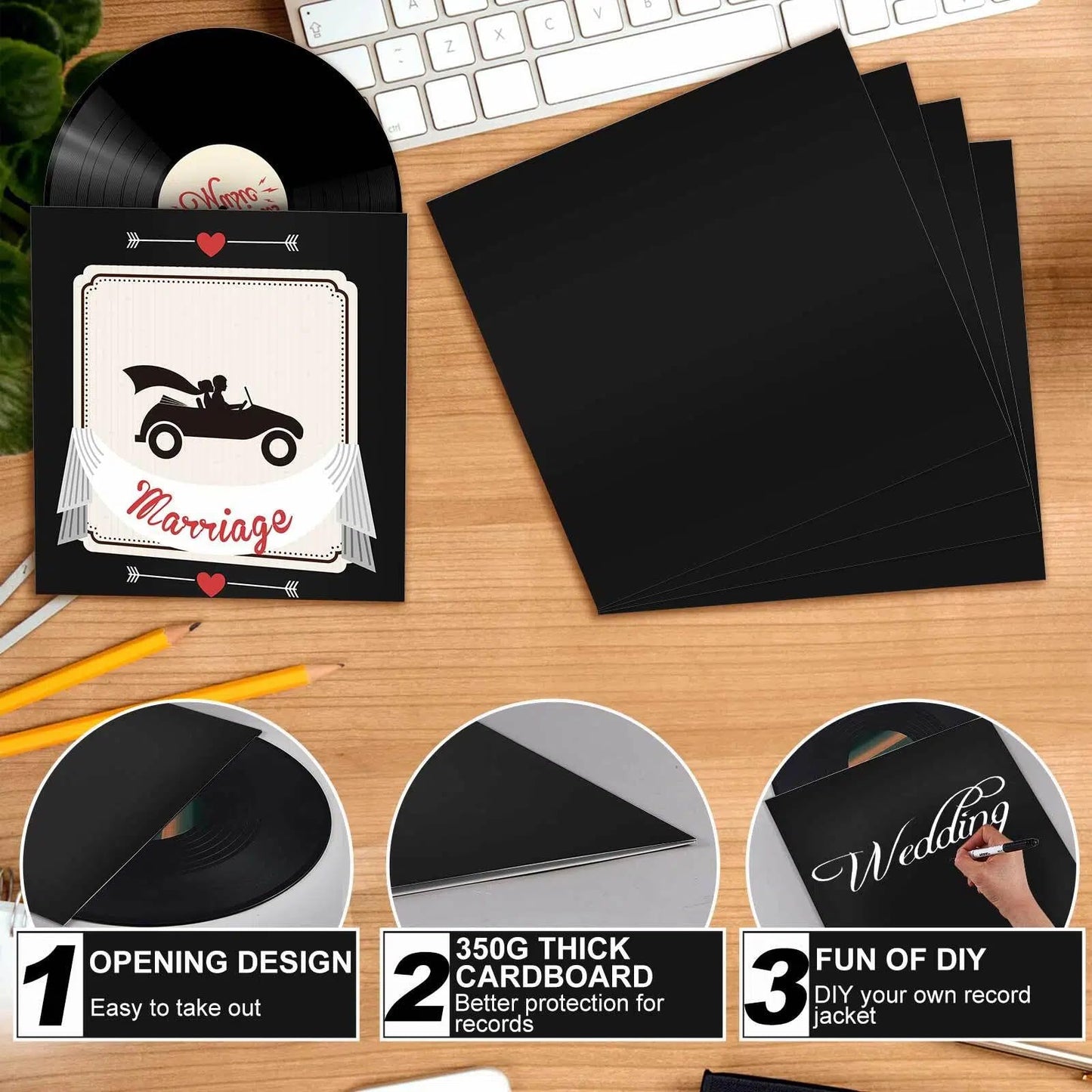 Colarr 12 Inch Vinyl Record Sleeves 350gsm Blank Album Jackets Cardboard Vinyl Record Covers Outer LP Sleeves Jackets Covers for Collections Storage, Black(30 Pcs)