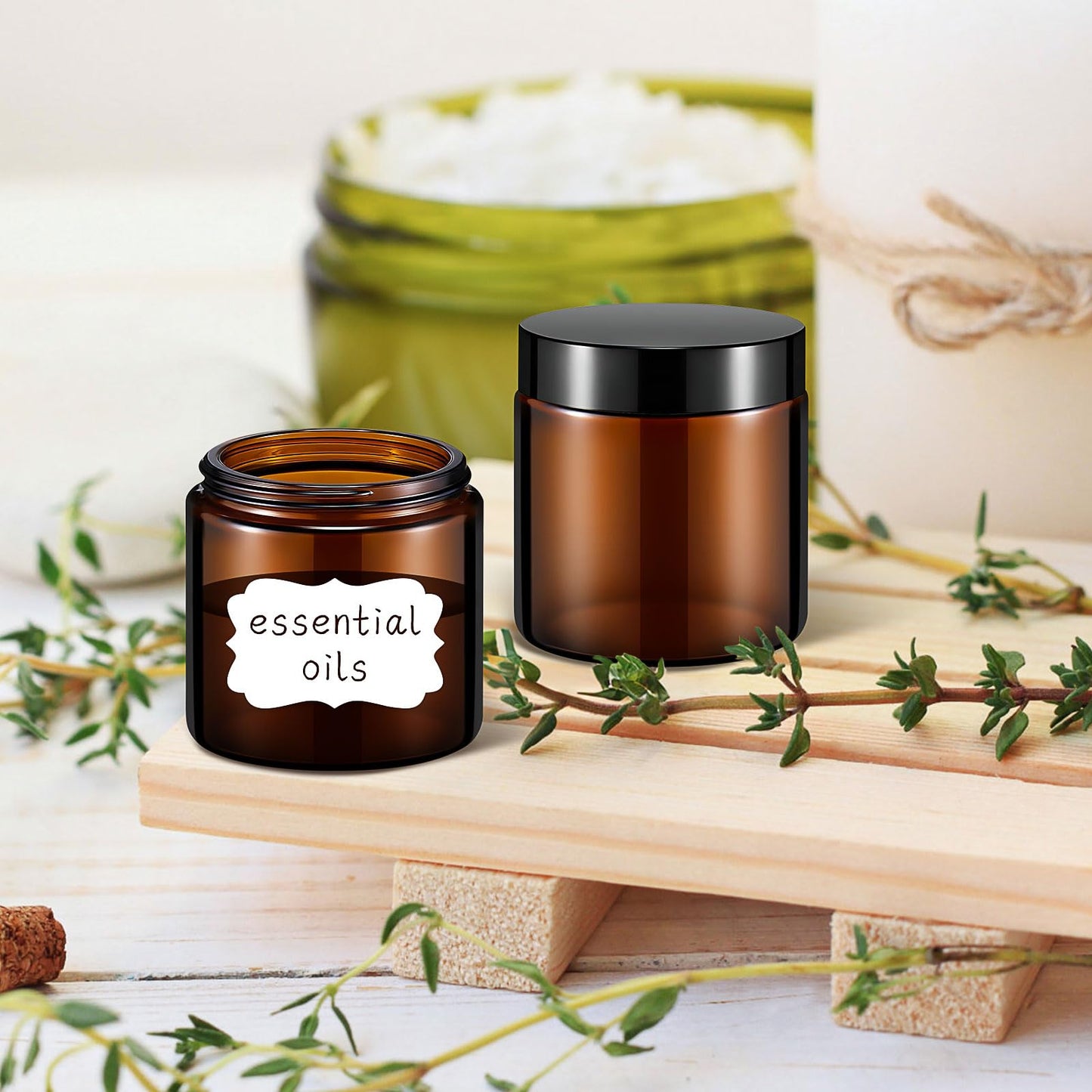 24 Pack 4 oz Glass Jars with Lids, Amber Cosmetic Jars Empty Cosmetic Containers with Inner Liners Round Glass Candle Jar for Lotions Powders Essential oil