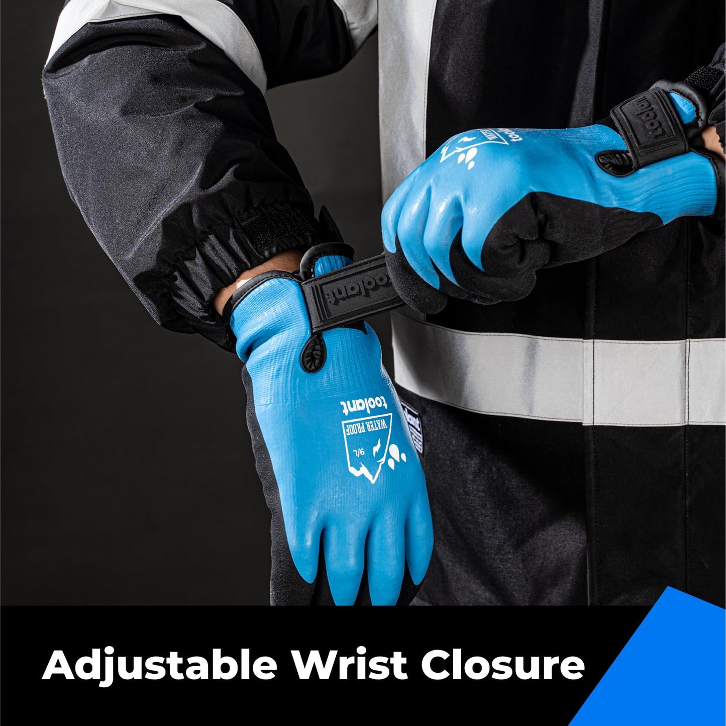 100% Waterproof Gloves Bulk Pack, 3 Pairs, Winter Work Gloves for Extreme Cold, Touchsreen, Warm Gloves for Freezer, Fishing and Gardening, with Grip, Blue, X-Large