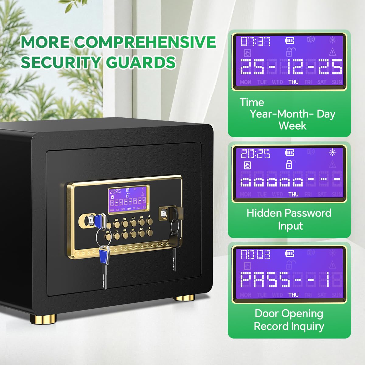 1.2 Cub Safe Box with Digital Keypad & Alarm System - Electronic Lock Box for Jewelry Cash with Adjustable Shelves - Includes LED Light & Fireproof and Waterproof Bag