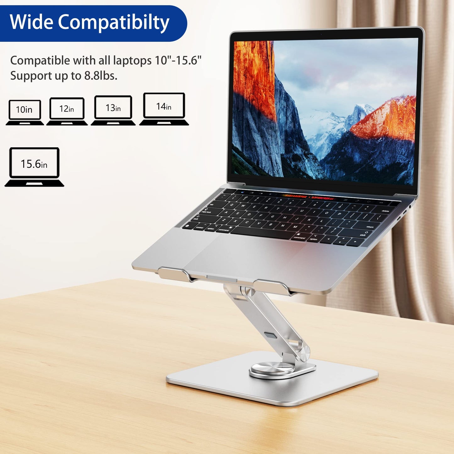 BESIGN LSX7 Laptop Stand with 360° Rotating Base, Ergonomic Adjustable Notebook Stand, Riser Holder Computer Stand Compatible with Air, Pro, Dell, HP, Lenovo More 10-15.6" Laptops, Lapdesk, Silver