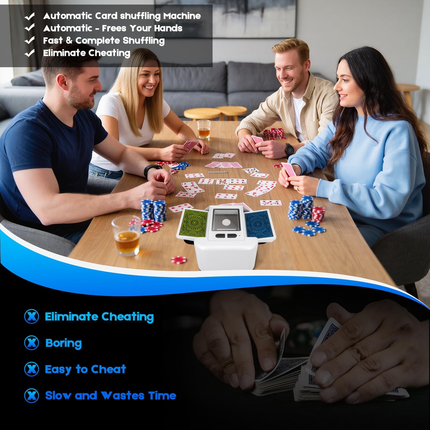 Xamanabu Automatic Card Shuffler with Dual Modes, Rechargeable 1-2 Deck Card Shuffle Machine, Low Noise Operation Card Shuffler for Poker, UNO, Blackjack, Skip-Bo, Phase 10