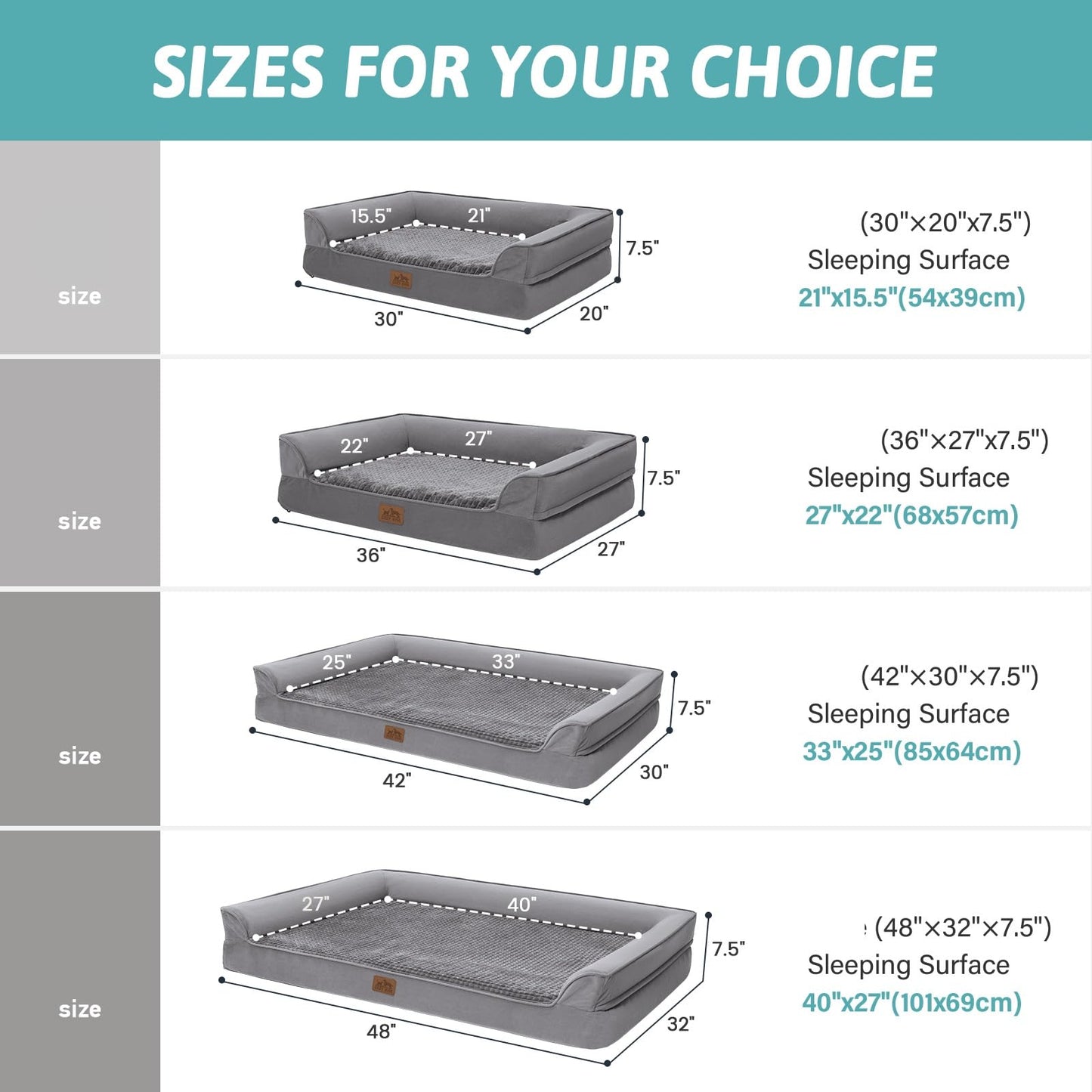 COZY KISS Orthopedic Dog Bed for Large Dog, XL Pet Couch for Extra Dog, Big Supportive Foam Bolster Sofa with Waterproof Lining Cover, Anti-Slip, Washable, U Shaped, 107x76x19cm, Grey