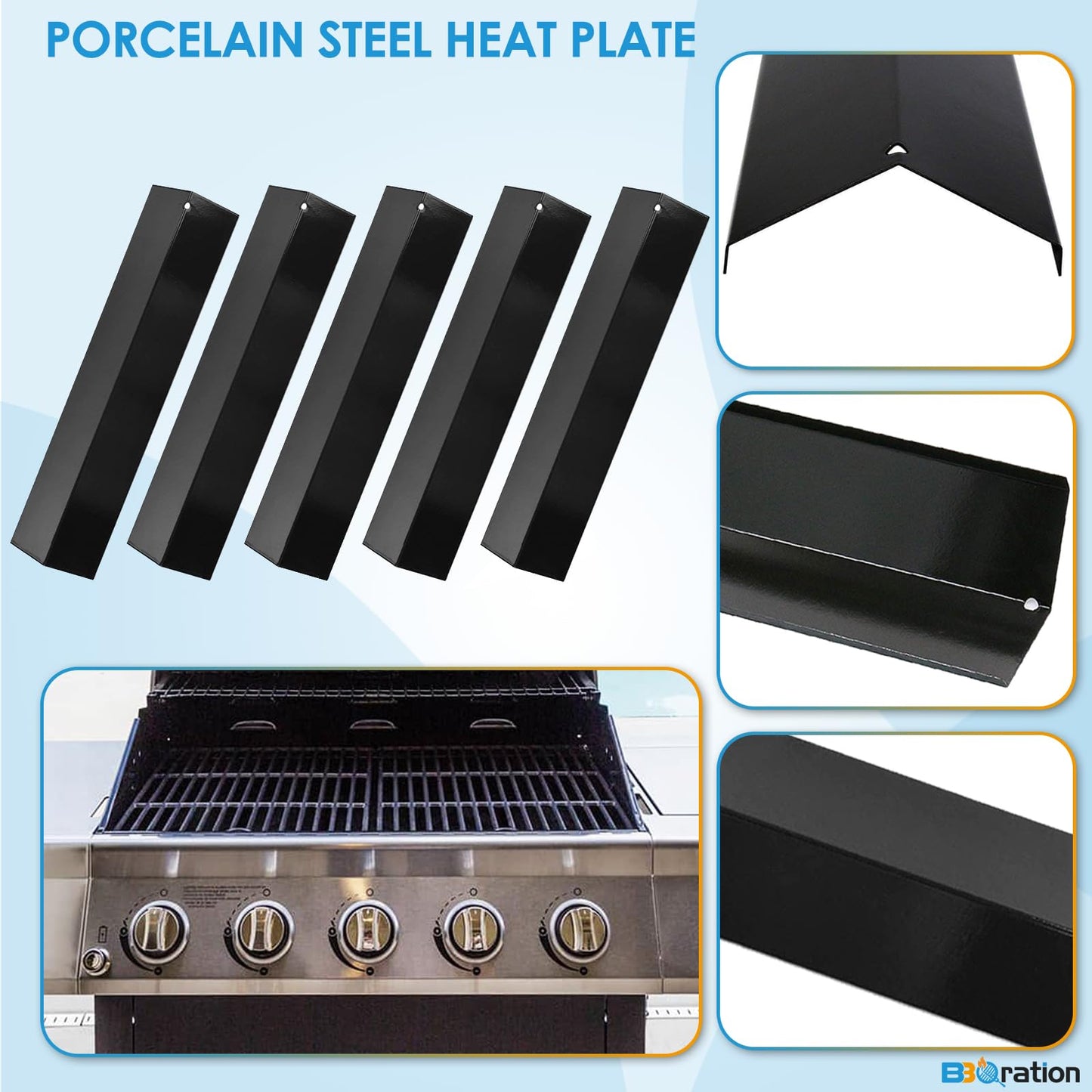BBQration Grill Replacement Parts for Brinkmann 5-Burner 810-2511-S 810-2512-S 810-3660-S, Heat Shield and Burner Kit for Brinkmann Grill Replacement Parts 5-Burner 810-3660-S
