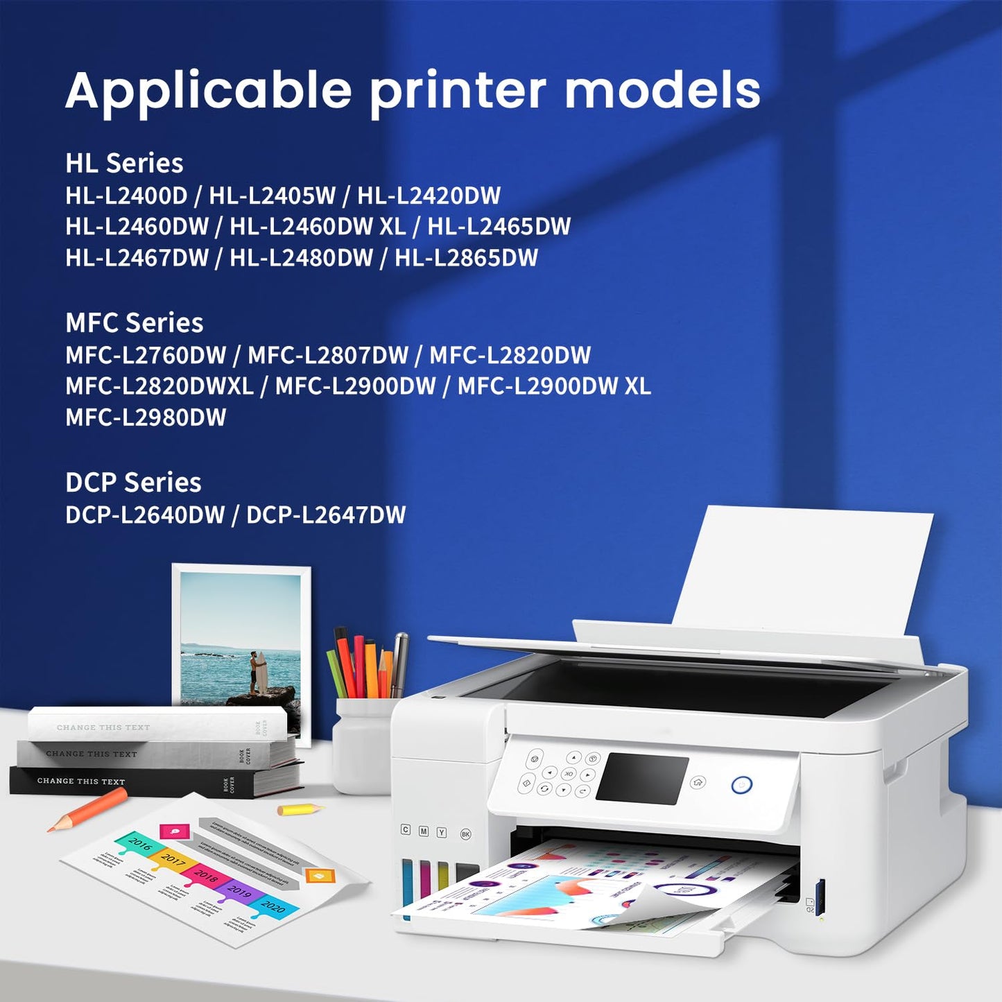 Hookink TN830XL TN830 Compatible Toner Cartridge Replacement for Brother TN830XL TN830 XL/V/R TN-830 Work with HL-L2460DW DCP-L2640DW MFC-L2820DW HL-L2405W HL-L2400D Printer 2-Pack Black