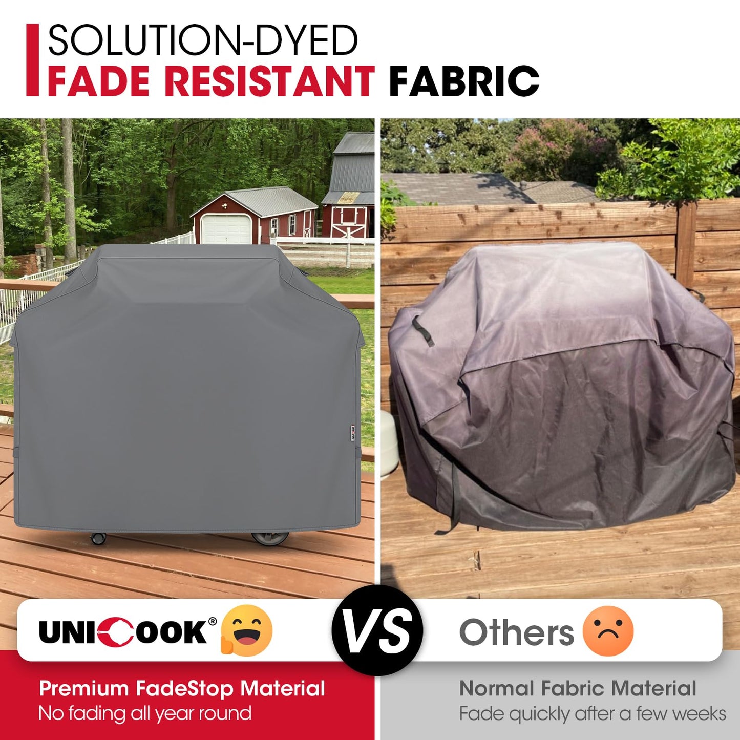 UNICOOK BBQ Cover 55 Inch, Waterproof Heavy Duty Barbecue Grill Cover, Outdoor Housse BBQ, Compatible for Weber, Char-Broil, Nexgrill, Brinkmann Barbecue, UV Resistant Material, Grey