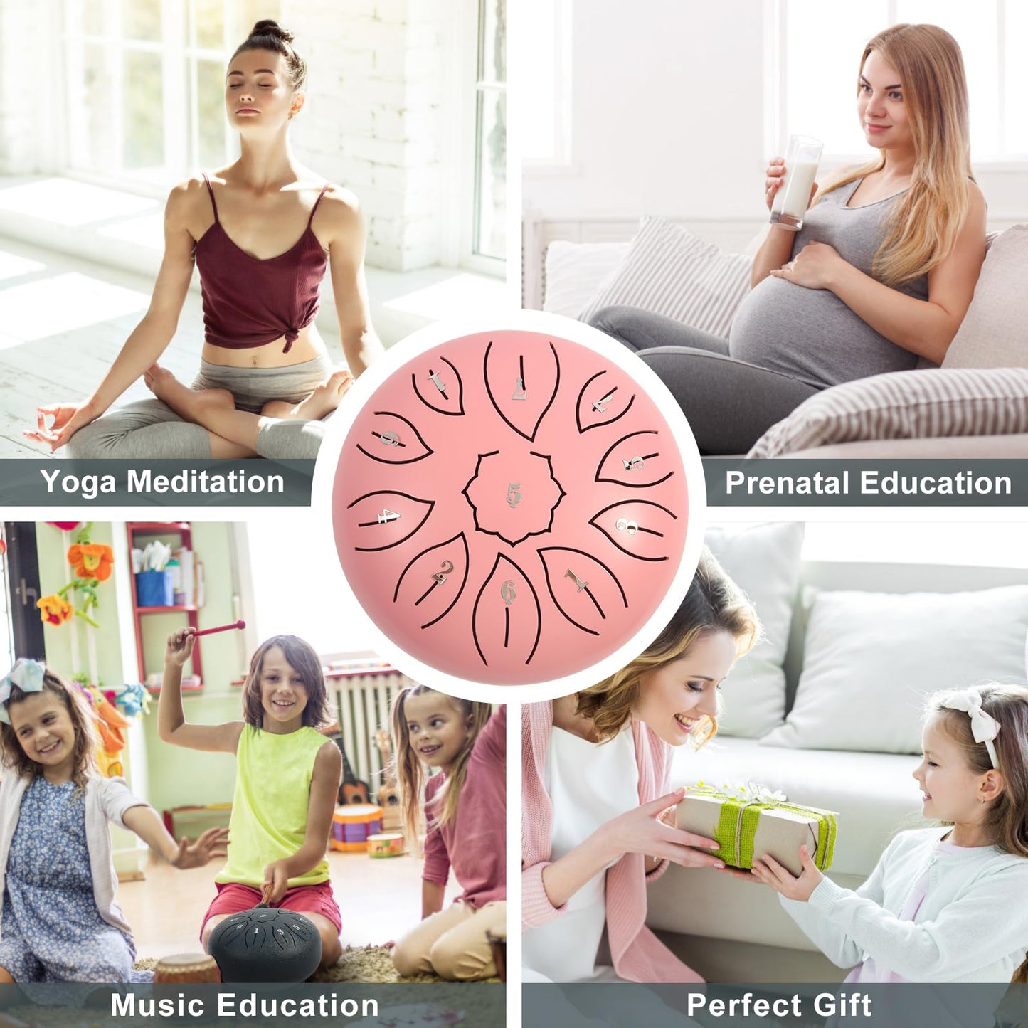 Steel Tongue Drum 6 Inch 11 Notes, C Major Tongue Drum Rain Chime Outside, Chakra Drum for Rain, Rain Drum with mallets for Musical Education Entertainment Zen Meditation Yoga Gifts (pink)