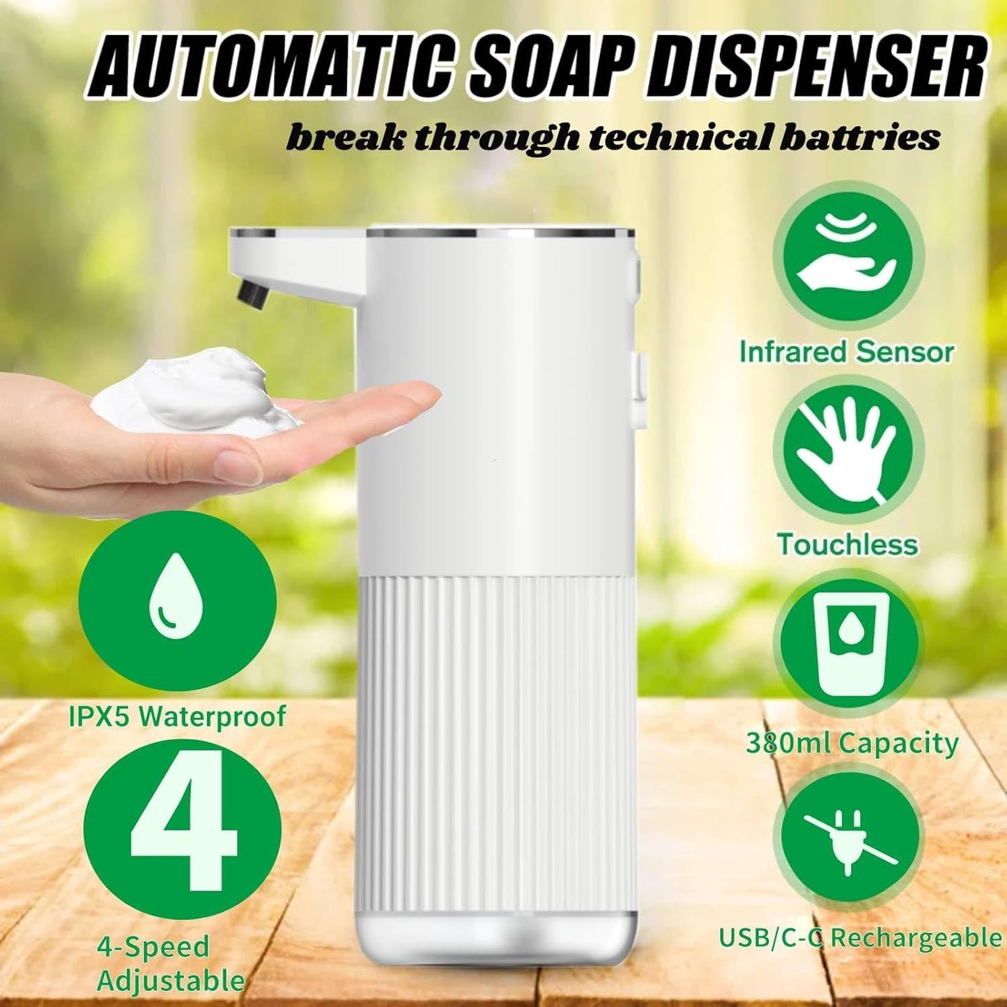 2 Pack Automatic Foaming Soap Dispenser,Touchless Foam Hand Soap Dispenser 4-Level Adjustable,Wall Mounted, Rechargeable - Kitchen Bathroom Kids Family