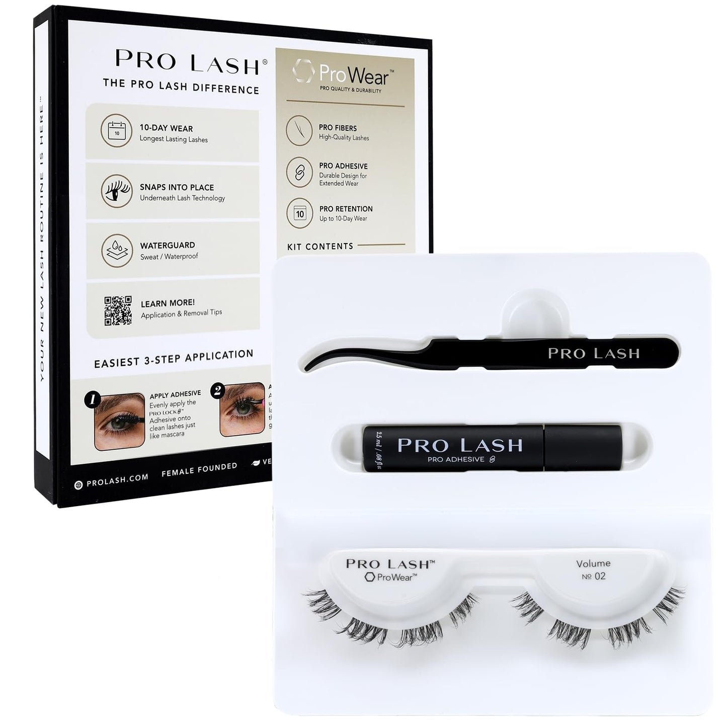 Pro Lash ProWear Mini Lash Clusters Kit - Easiest to Apply Lashes - 10-Day Cluster Eyelash Extensions - False Eyelashes Plus Adhesive and Tweezers - Volume No. 02 - Black