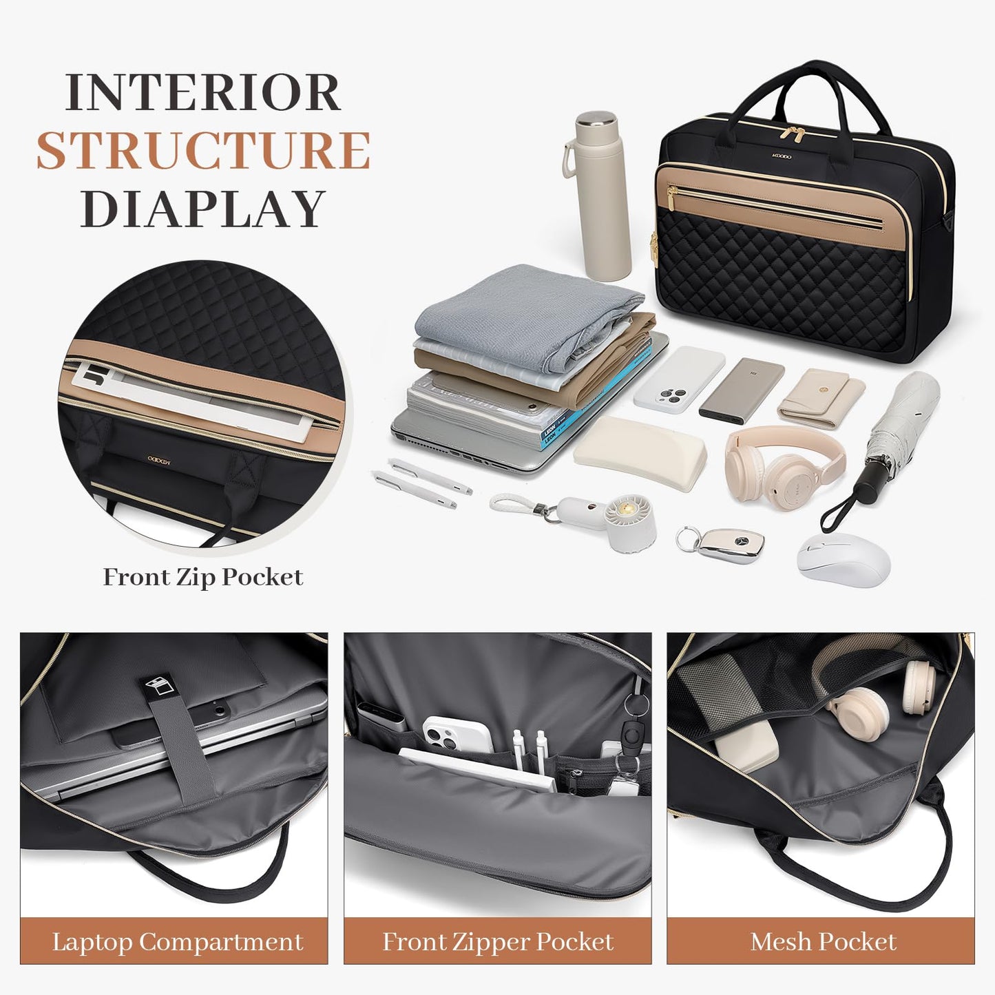 MDODO Large Laptop Bag for Women 15.6Inch Computer Briefcase Messenger Waterproof Handbag Shoulder Crossbody Work Tote Bag for Teacher Office Travel, Black