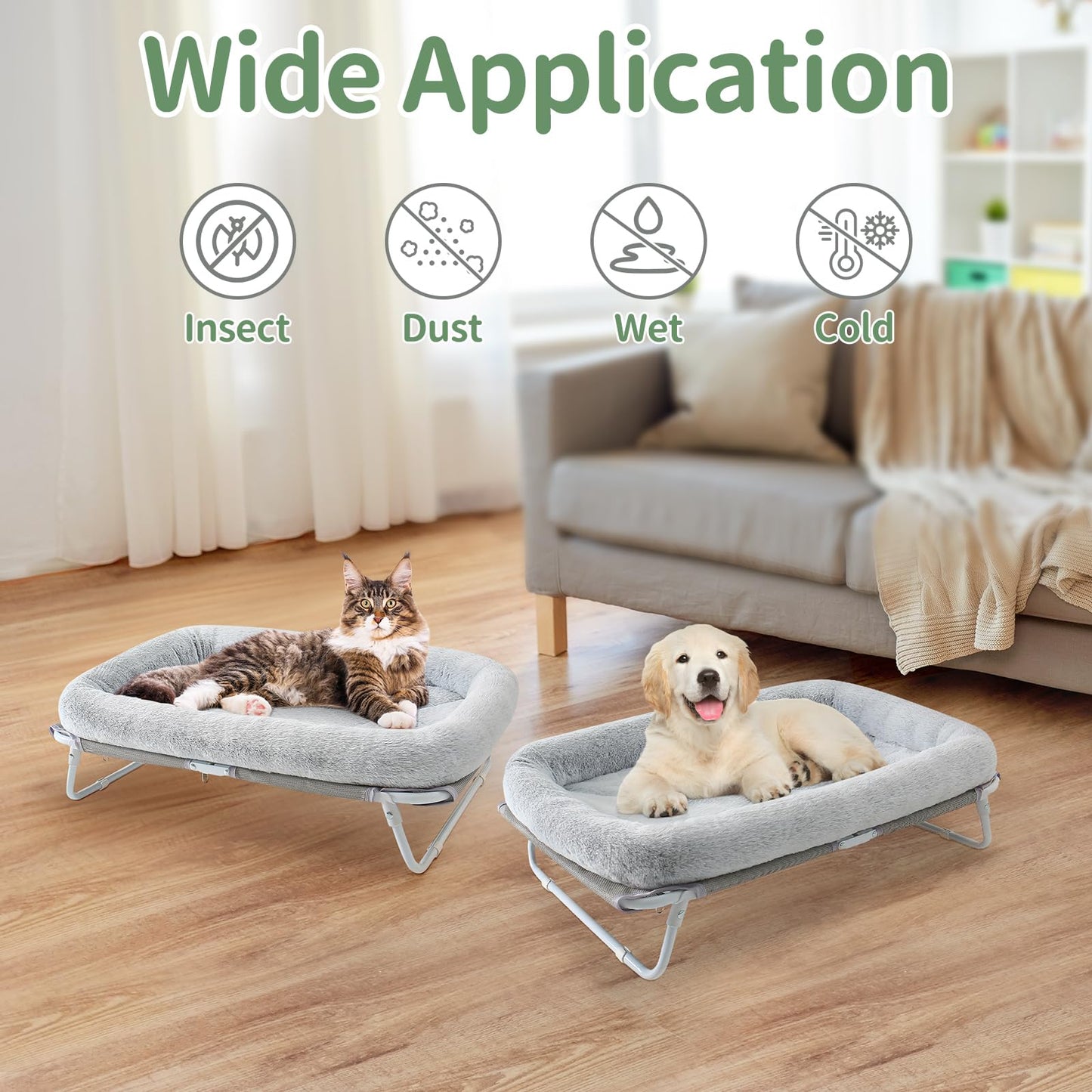 Sunhoo Cat Bed Elevated Hammock for Indoor Cats Raised Small Dog Bed Foldable Large Pet Cot Puppy Chair with Washable Cushion Outdoor Hamac Lit Pour Chat 25.2x15.75x7.48 in Easy Assembly(Grey)