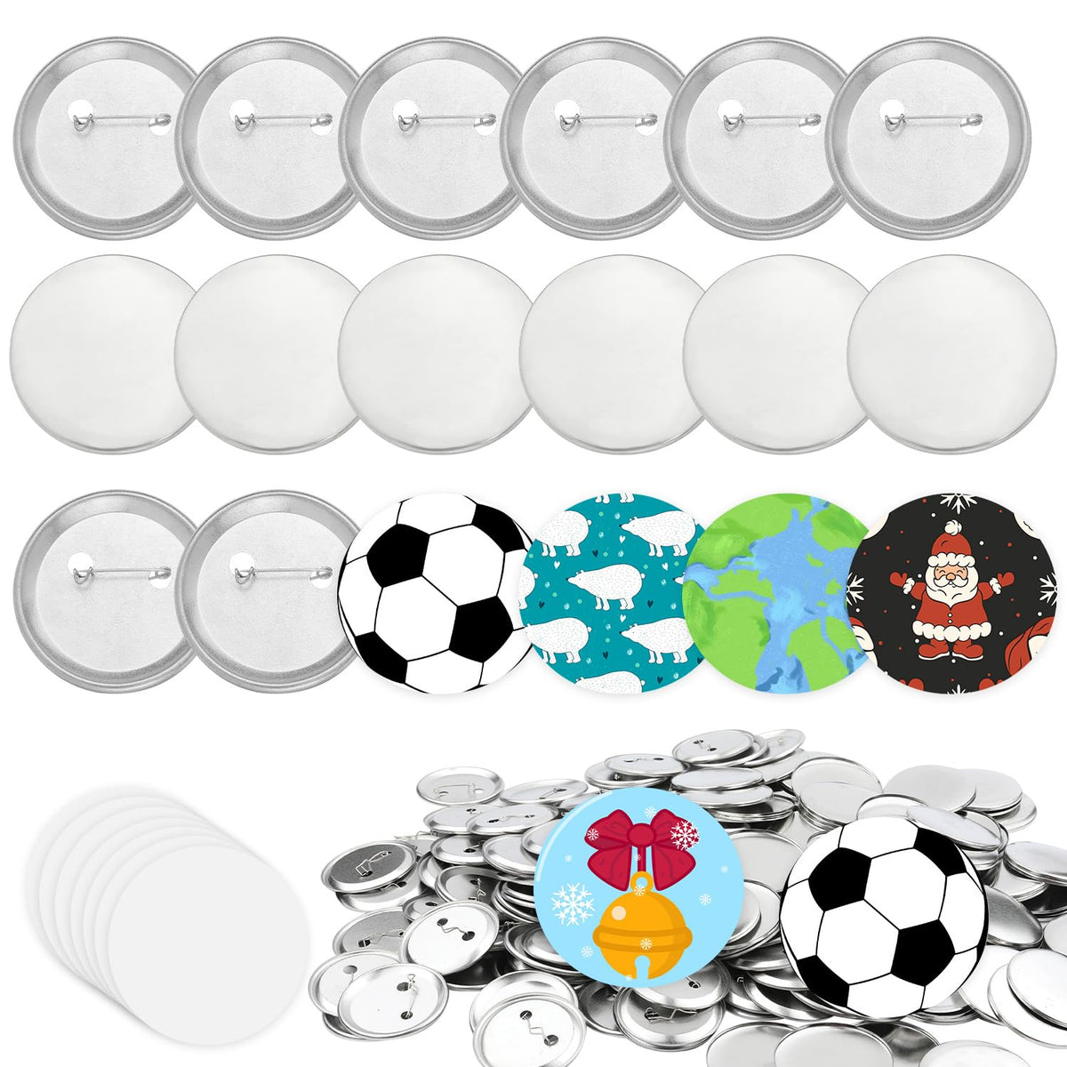 300pcs Button Making Supplies, 58mm/2.28 inch Full Metal Blank Buttons Round Badge Pin Button Parts with Transparent Film Button Making Kit for Machining Wearing Buttons and DIY Crafts