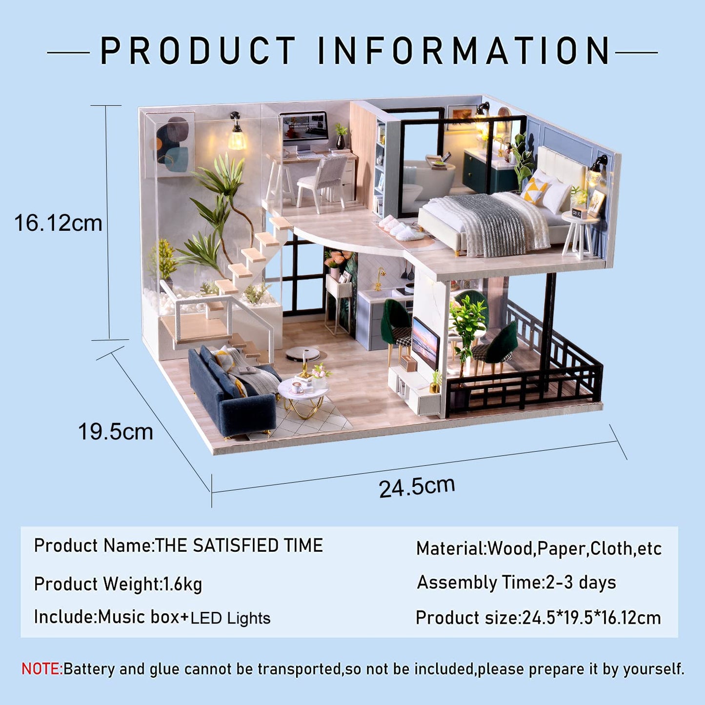 CUTEROOM DIY Miniature Dollhouse Kit with Furniture,Wooden Doll House Plus Music Movement & LED Lights, 1:24 Scale DIY House Kit Best Birthday Gifts (L032)