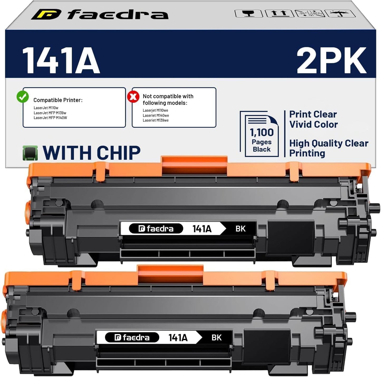 141A Toner Cartridges (with Chip) Replacement for HP 141A W1410A Black Toner Cartridges 141X W1410X for HP LaserJet Pro M110w M110 MFP M139 M139w M140 M140w Toner (2 Black)