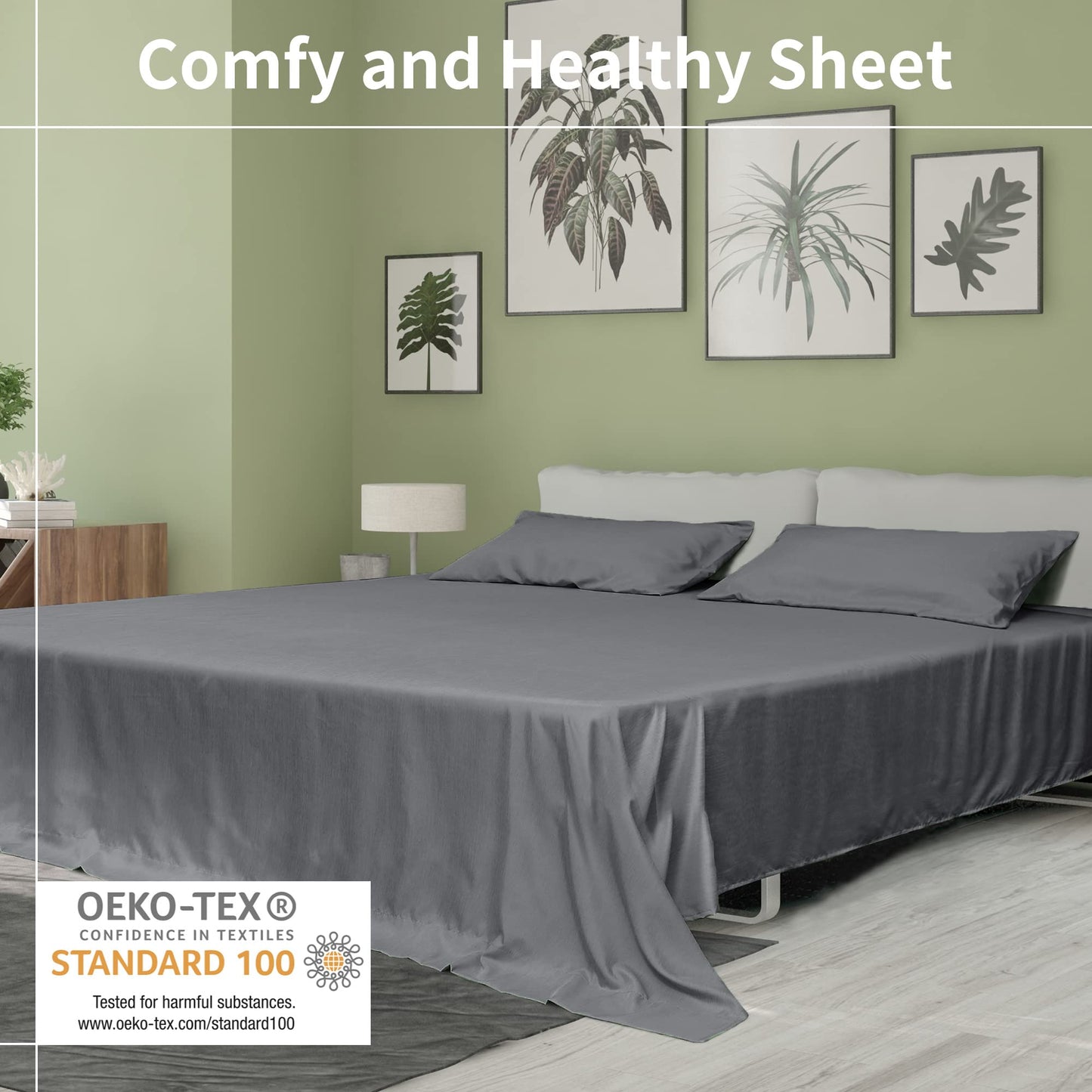 Mooreeke Bamboo Draps Queen Sheets, Cooling Bed Sheets Rayon Derived from Bamboo, Grey Breathable & Soft Bed Sheets