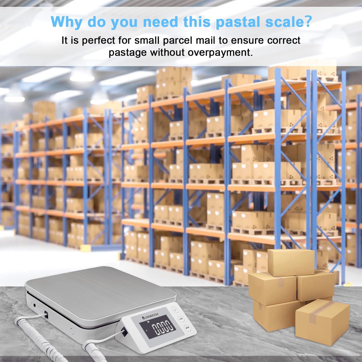 UNIWEIGH Shipping Scale for Packages,Digital Shipping Postage Scale 88lb/0.1oz with Tare and LCD Dispaly,Postal Scale for Packages Small Business,Mail Scale Includes AC Adapter and 2X AAA Batteries
