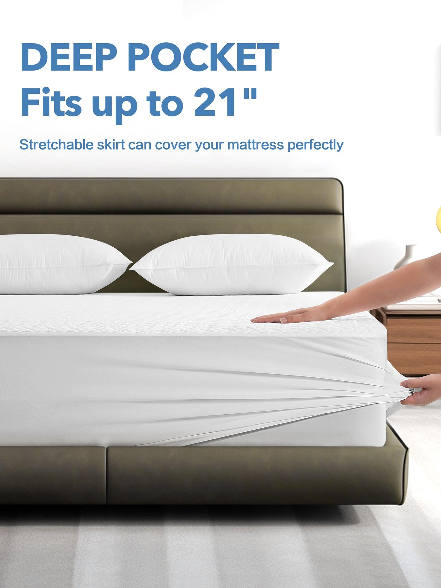 100% Waterproof Mattress Protector King Size, Premium Viscose from Bamboo Mattress Pad Ultra Soft Breathable, Noiseless Mattress Cover Fitted 8"-21" Deep Pocket