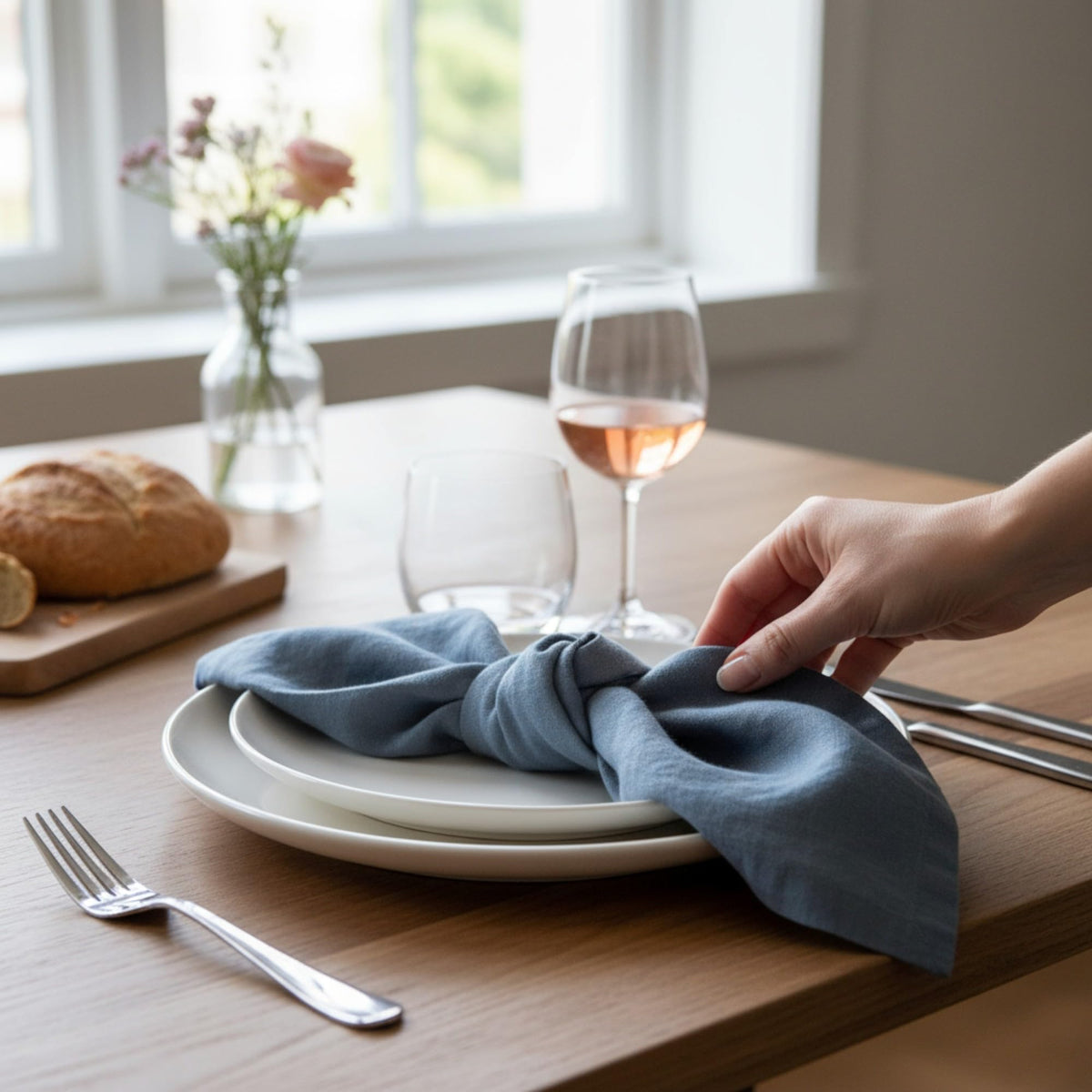 Eight Owls Linen Napkins – 100% Pure Stonewashed Linen Cloth Napkins – Mitered Corners - Created from French Flax - Size18 x18 Inch (45 x 45 cm) (Soft Teal Blue)