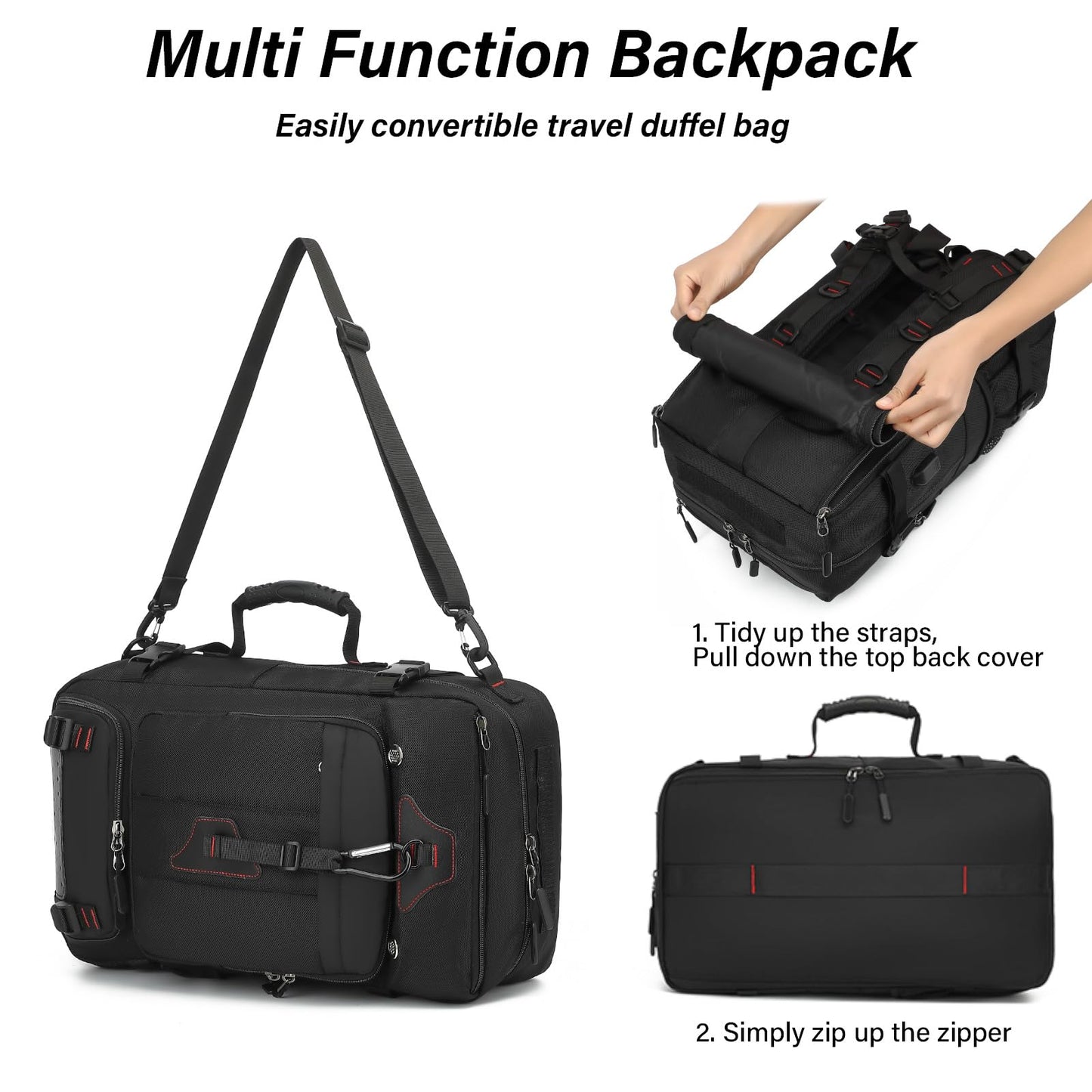 Mfinesun Travel Backpack for Men & Women, 35L Large Carry on Backpack Fit for 15 Inch Laptop Durable Convertible Duffle Bag with Shoe Compartment, Wet Pocket