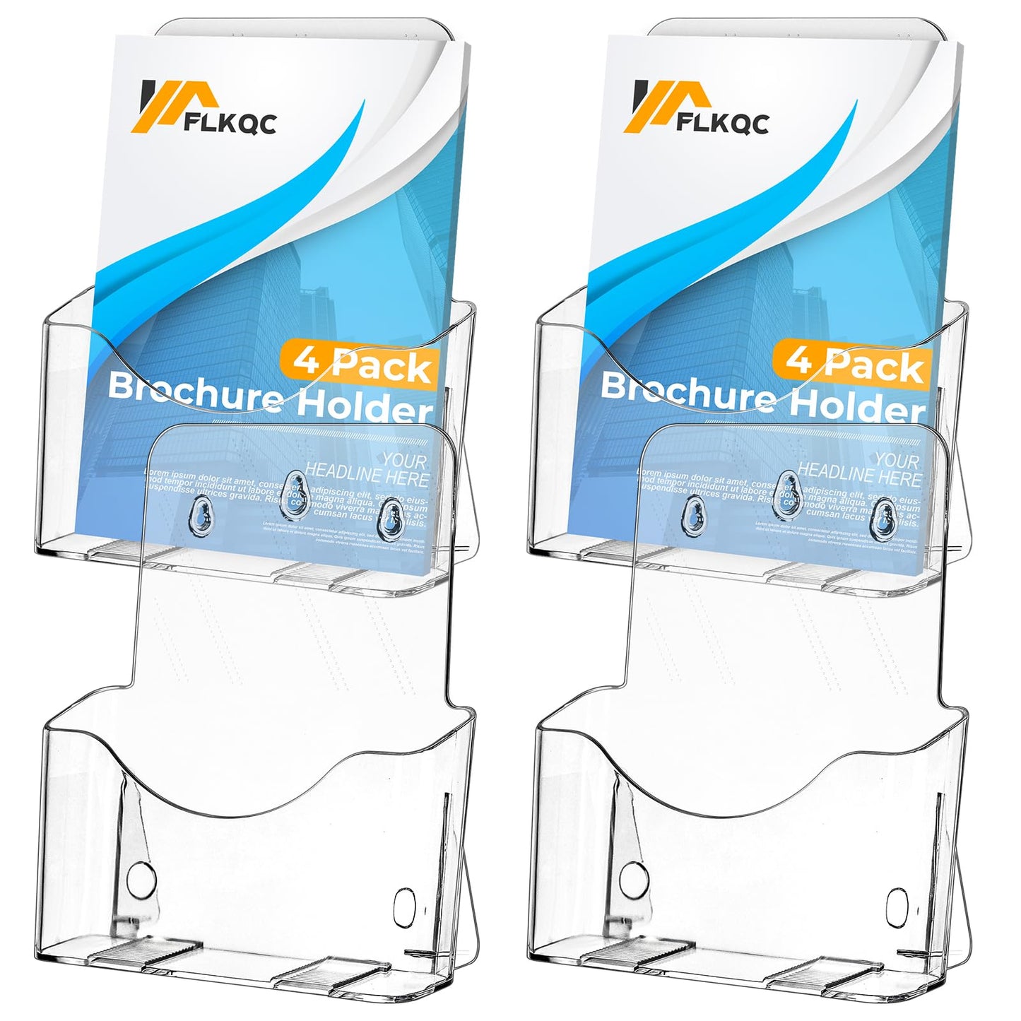 FLKQC Acrylic Brochure Holder, 9 x 11 in Brochure Holder Stand 4 Pack Plastic Pamphlet Holder Clear Literature Countertop Organizer Plastic Flyer Display Stand for Magazine, Document, Booklet