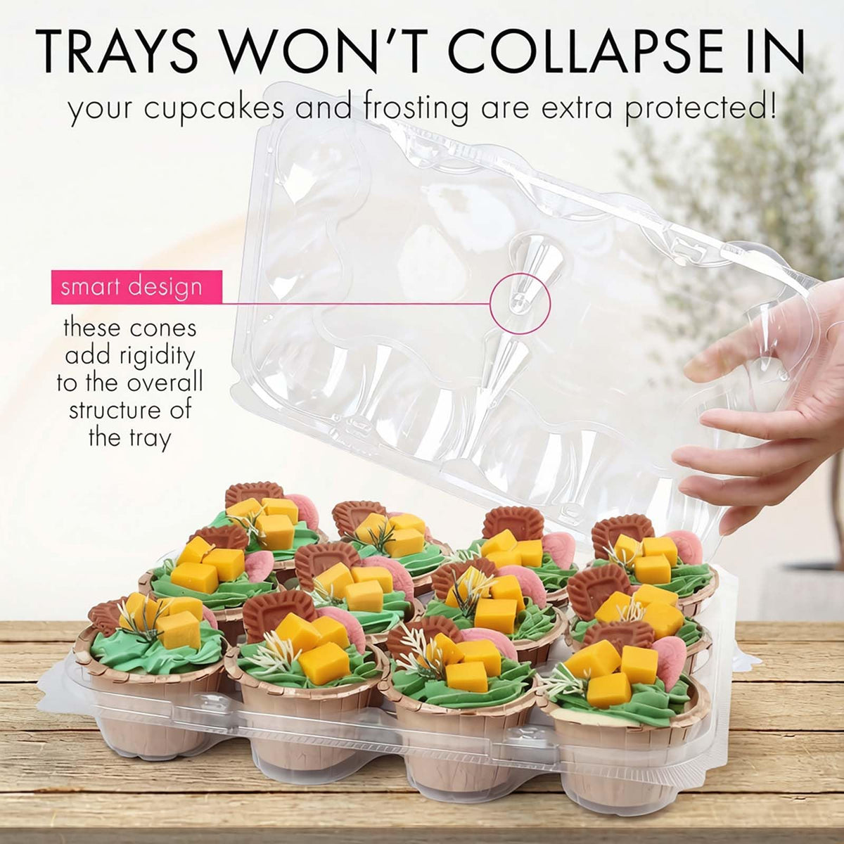 LotFancy Cupcake Containers 12 Count, 12 Sets, Plastic Cupcake Boxes Bulk, Cupcake Holder with Detachable Lid, Disposable Muffin Carrier, Standard Size