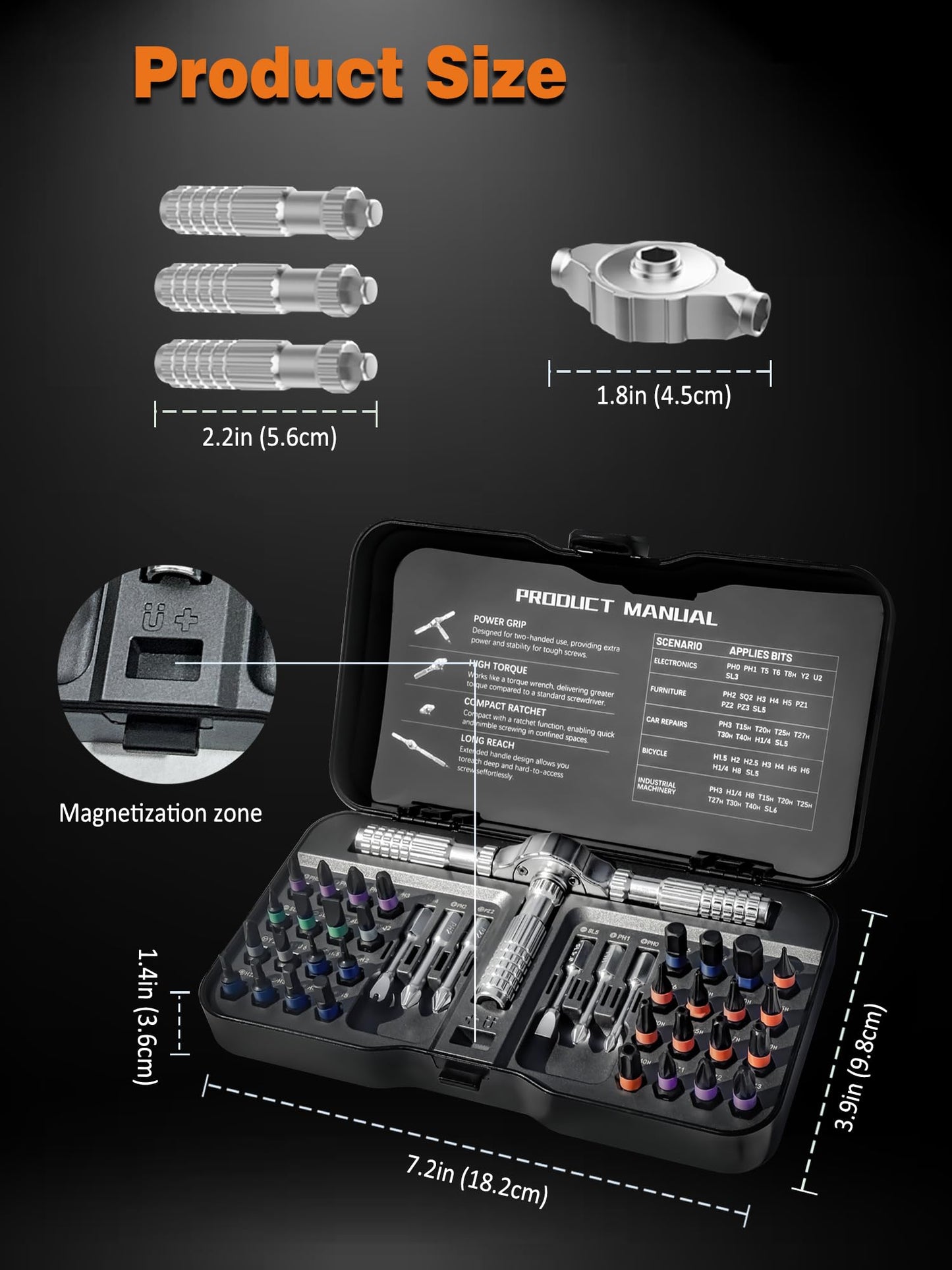40 in 1 Ratcheting Screwdriver Set, S2 Alloy Steel Driver Bit Kit with T Detachable Handle, DIY Magnetic Multi Bits Precision Tool Repair for Electronics PC Glasses Watch