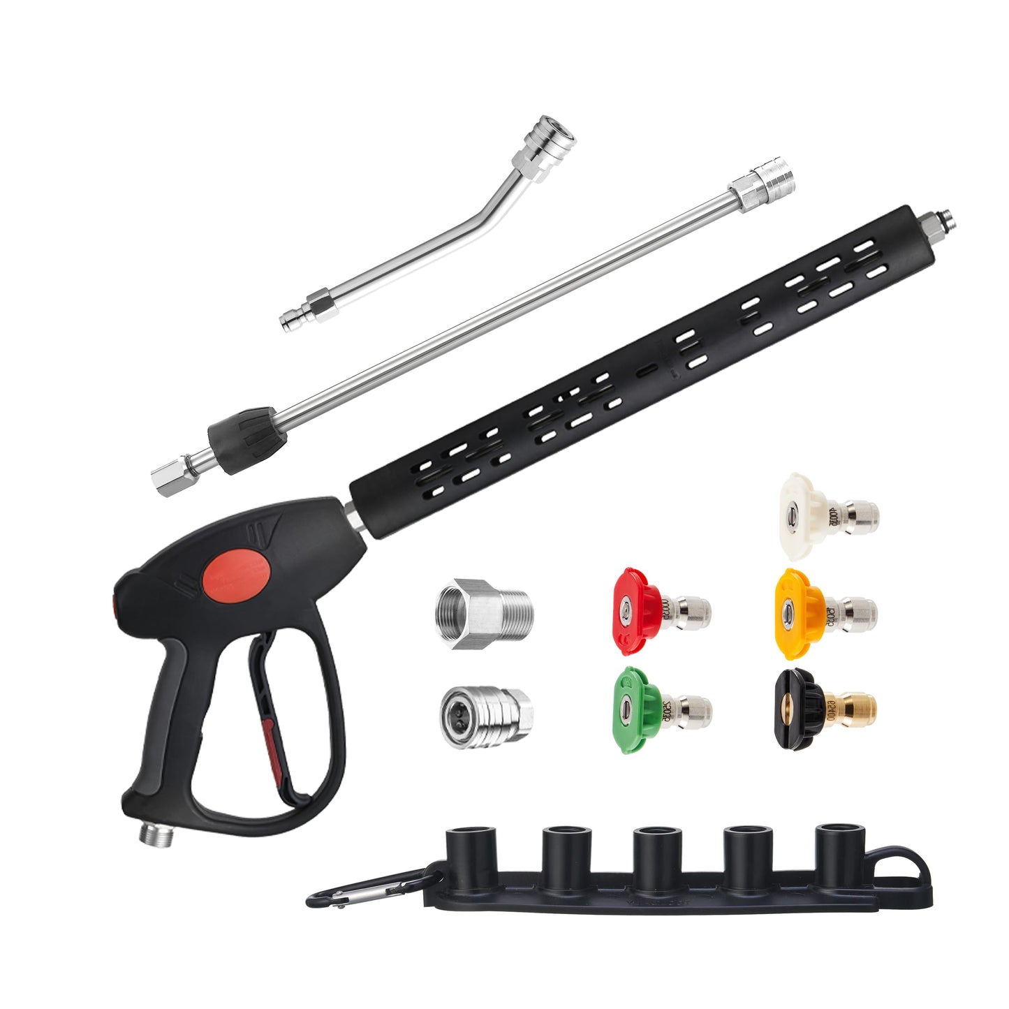 M MINGLE Replacement Pressure Washer Gun with Extension Wand, 30 Degree Curved Rod, M22 15mm or M22 14mm Fitting, 5 Nozzle Tips, 4000 PSI
