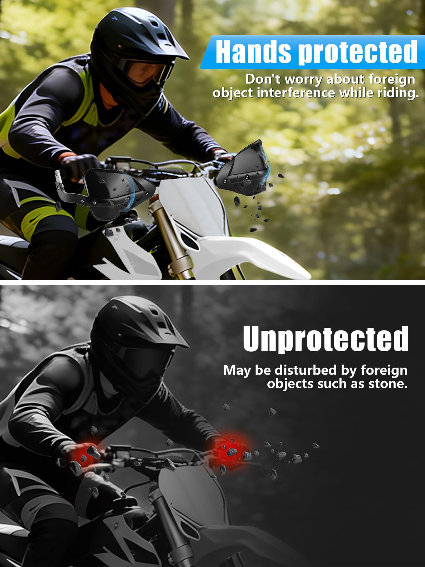 JFG RACING Dirt Bike Handguards,Universal 7/8" and 1 1/8" Brush Handlebar Motorcycle Hand Guards for Dirtbike Snowmobile Enduro Motocross Supermoto Scooter ATV Off Road Accessories - Black