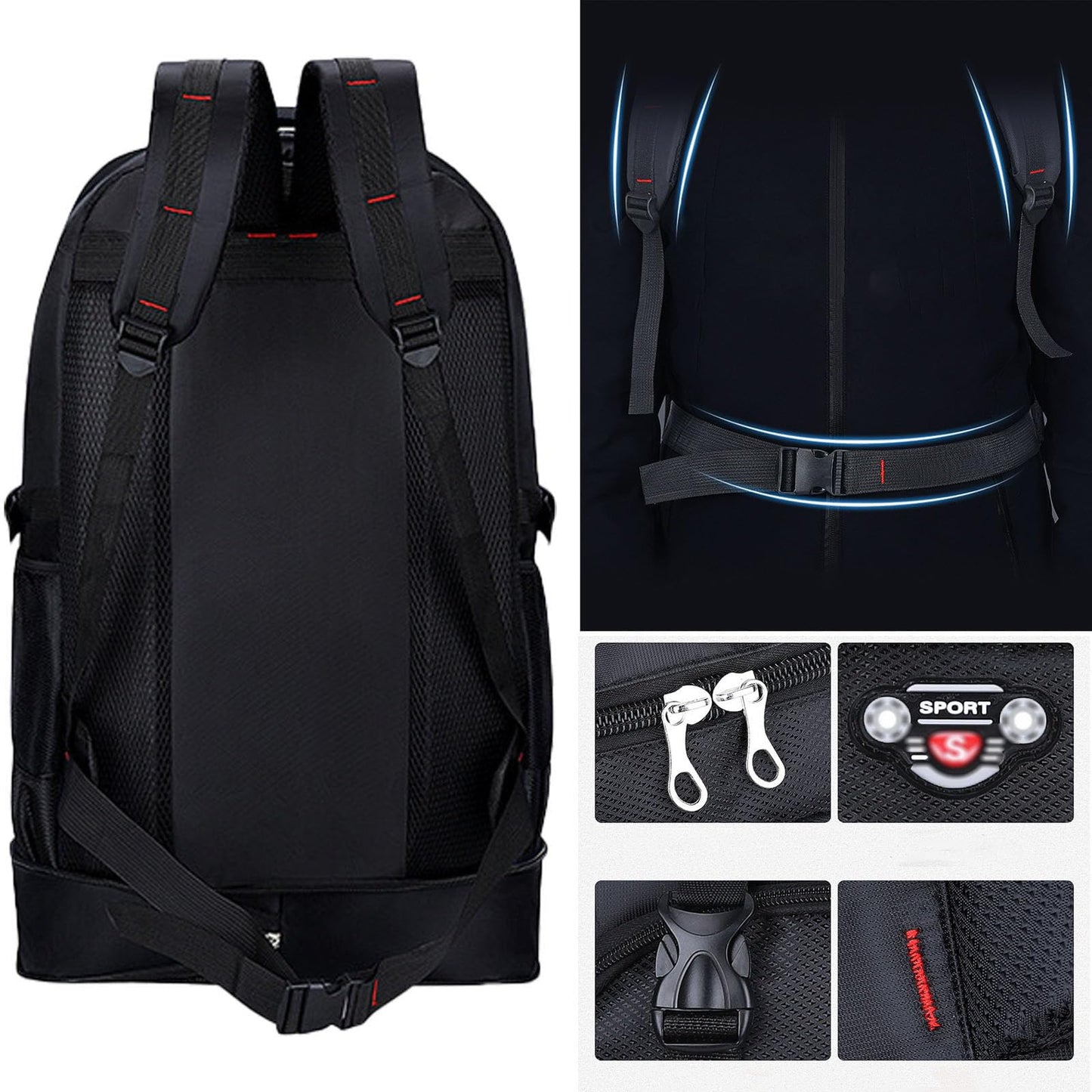 Large 65L Expandable Travel Backpack for Men/Women,Carry on Backpack Personal Item Travel Bag Waterproof Laptop Backpack(Black)