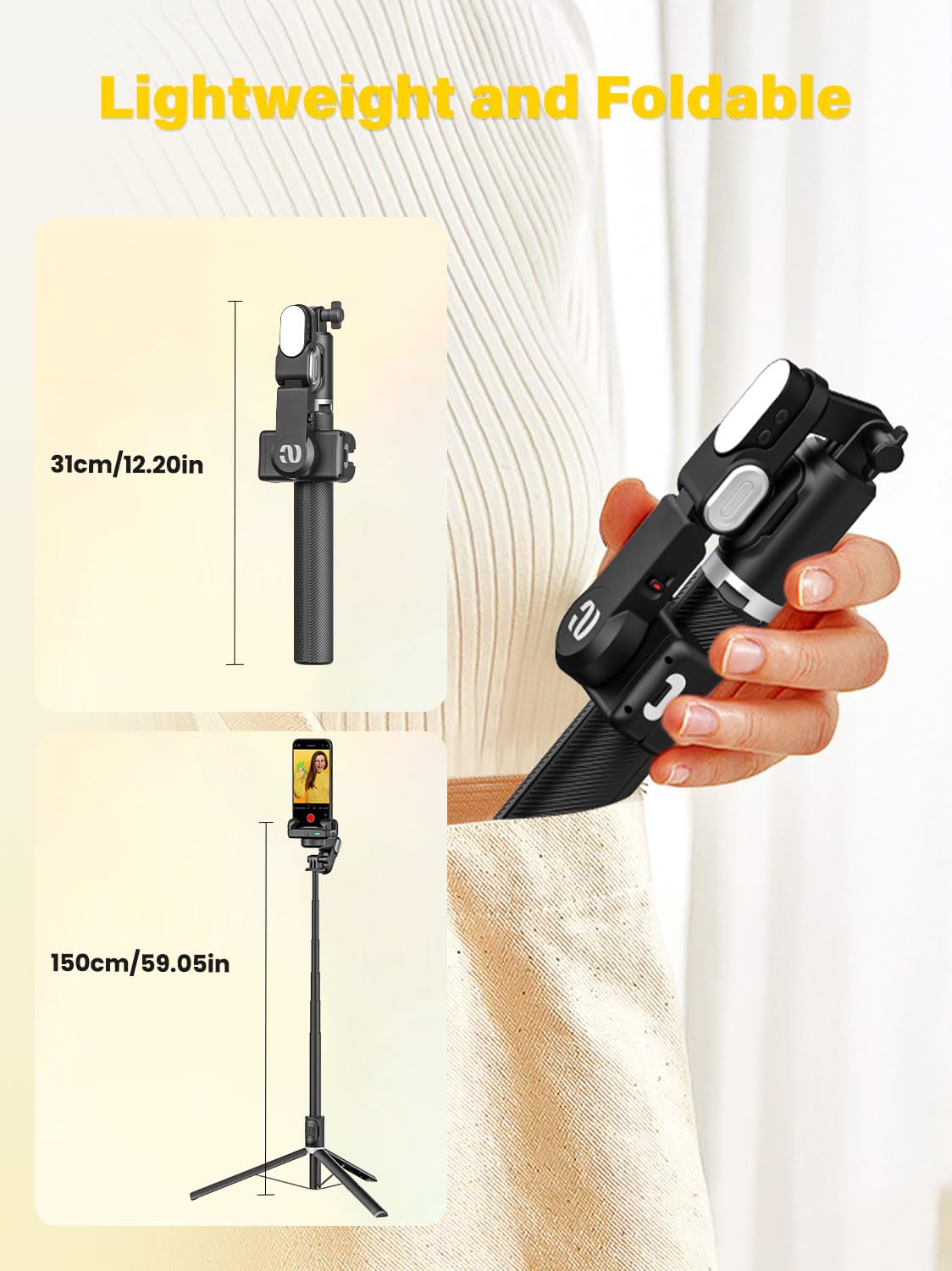 AOCHUAN Gimbal Stabilizer Face Tracking Without APP, 4 in 1 RGB Light Stabilizer, Handheld Portable Phone Tripod for iPhone&Android, Built-in Extension 108cm, M2PRO Black