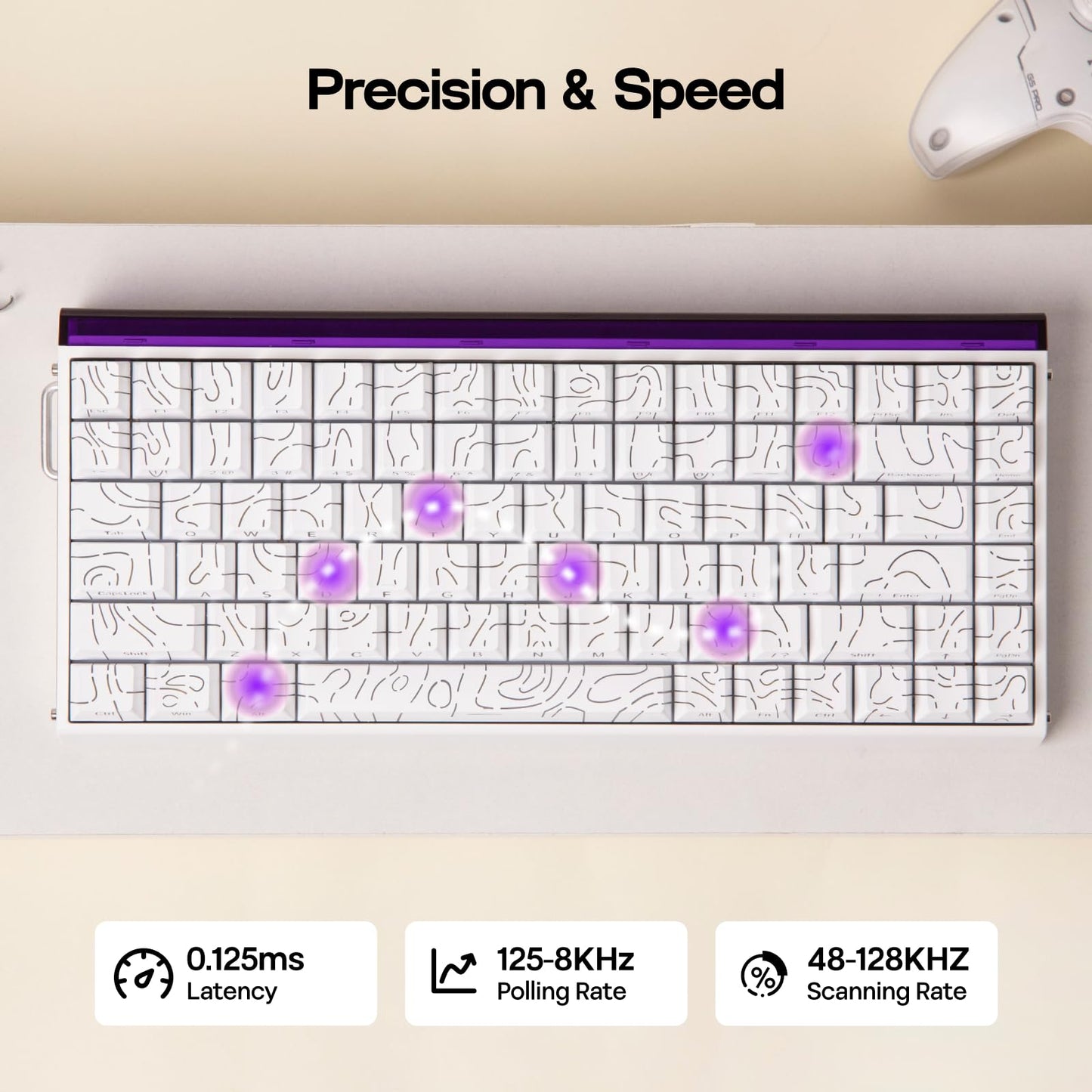 EPOMAKER Aula Hero84 HE Wired Hall Effect Keyboard with RGB Lightbox, 0.01mm Adjustable Actuation, 8KHz Polling, 0.125ms Latency, Snap Key, SOCD, Magnetic Gaming Keyboard (White Topographic)