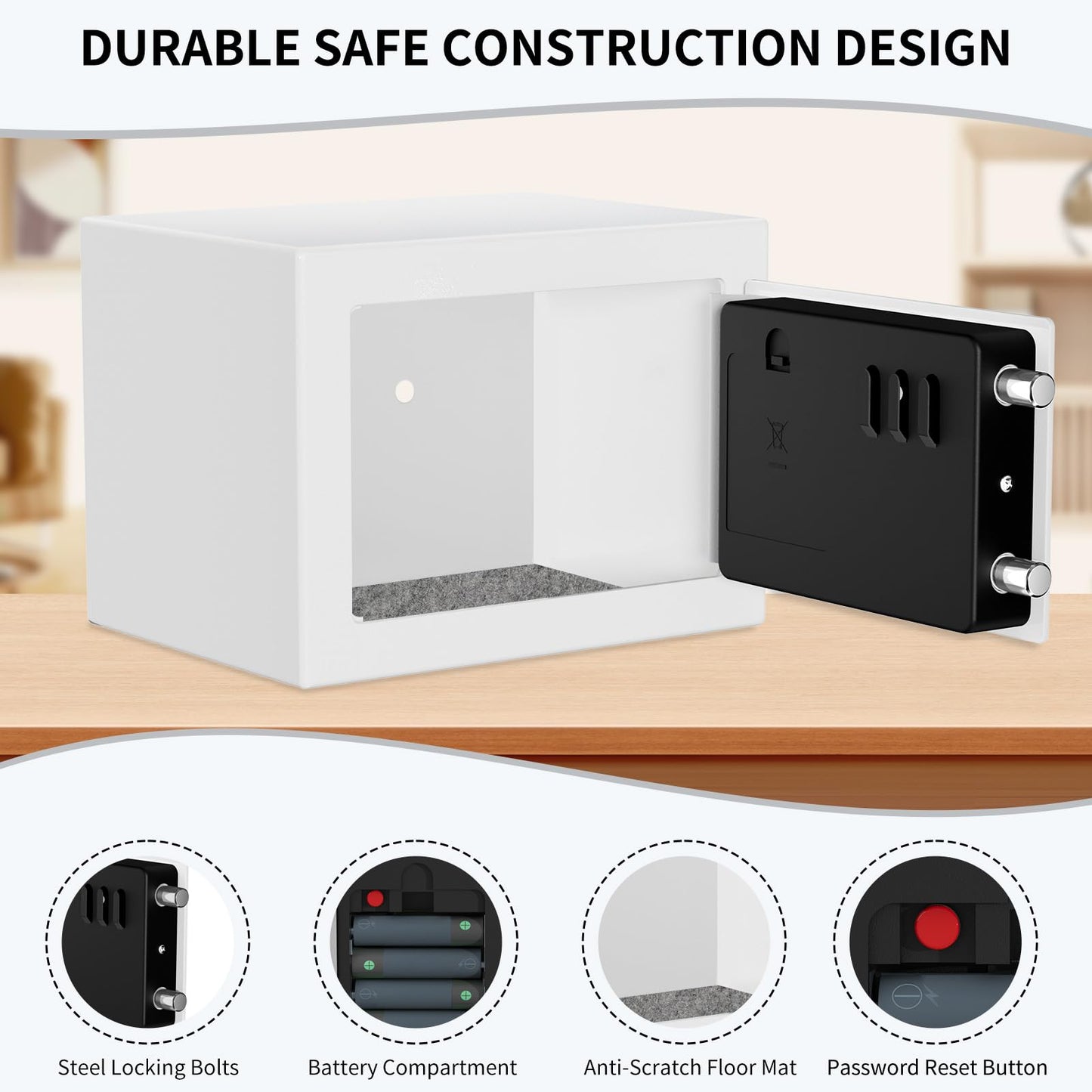 KABISAFE Safe Box 0.3 Cubic Feet, Small Safe with Digital Keypad and Key, Anti Theft Safe for Jewelry Watch Cash, Personal Money Safe for Home (White)