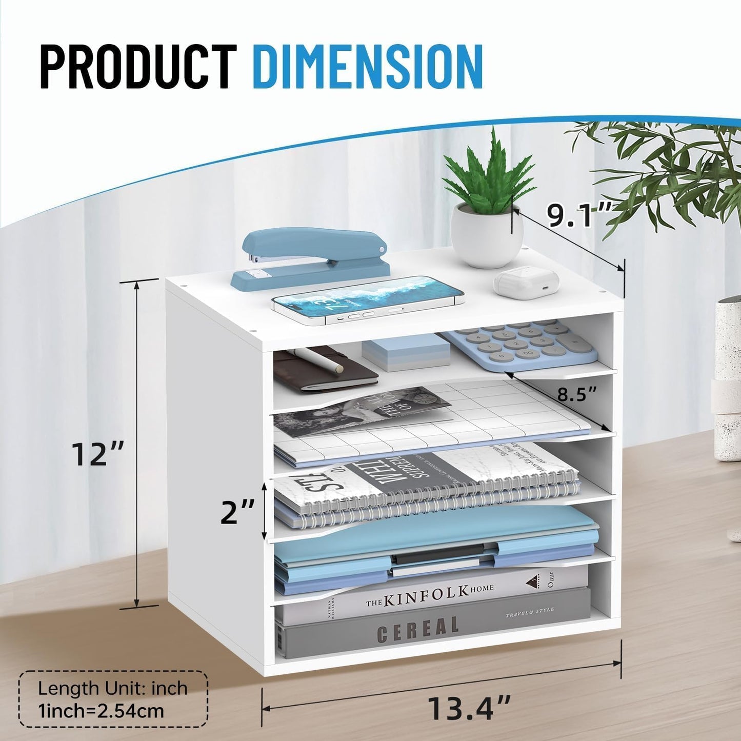 SHARKWOODS 5-Tier Wood Desk Organizer, Paper Sorter for Desktop with Adjustable Storage Shelves, Desktop Mail Holder for Office Home Classroom, White
