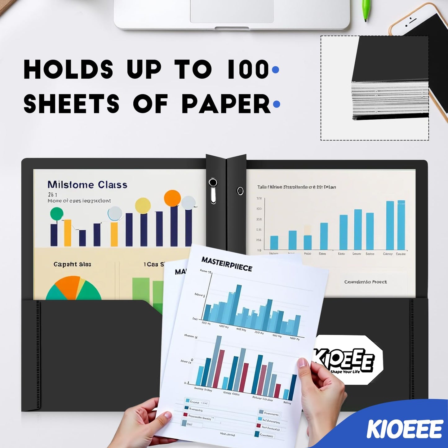 KIOEEE Black Folders with Pockets and Prongs,24 Pack Heavy Duty Plastic Pocket Folders with 3 Prongs and Business Card Slot,Fit Letter Size Paper, for Home,School and Office