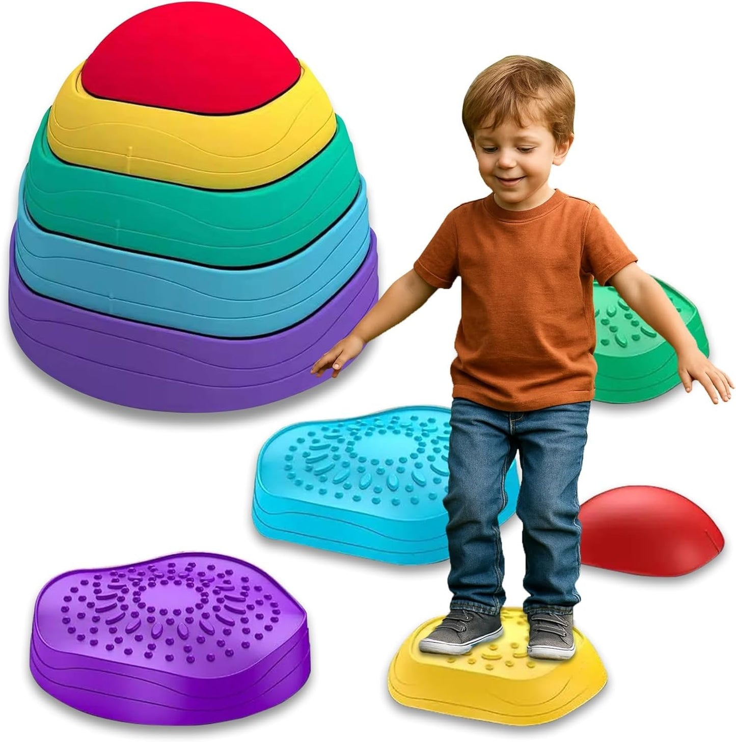 Kids Balance Board Stepping Stones – 6-Piece Non-Slip Obstacle Course for Toddlers 18M+, Sensory & Motor Skill Development, Indoor & Outdoor Play, Durable & Portable
