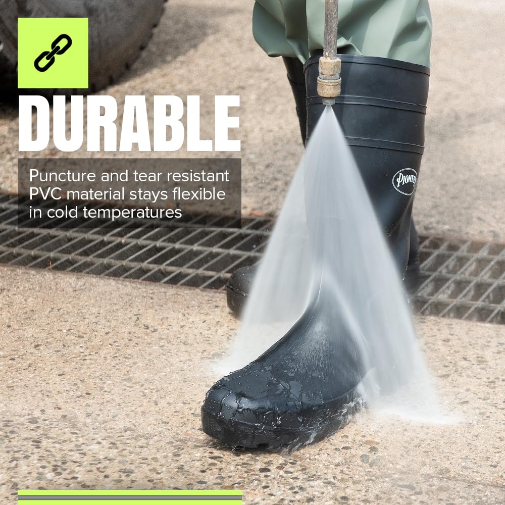 Pioneer Plain Toe Work Boots - Heavy Duty Comfortable PVC Boots For Men/Women - Food Processing, Farming, Waste - Black - 9