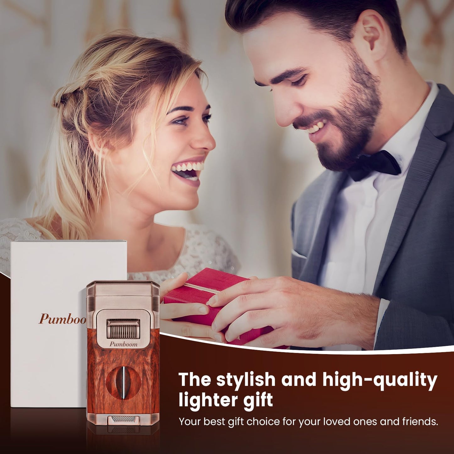 All-in-One Torch Cigar Lighter with Built-in Cigar Cutter V Cut, Cigar Holder, Dual Windproof Jet Flame, Butane Lighter with Gift Box, Cool Lighters for Candle, Smoking, Outdoor Cigar Accessories